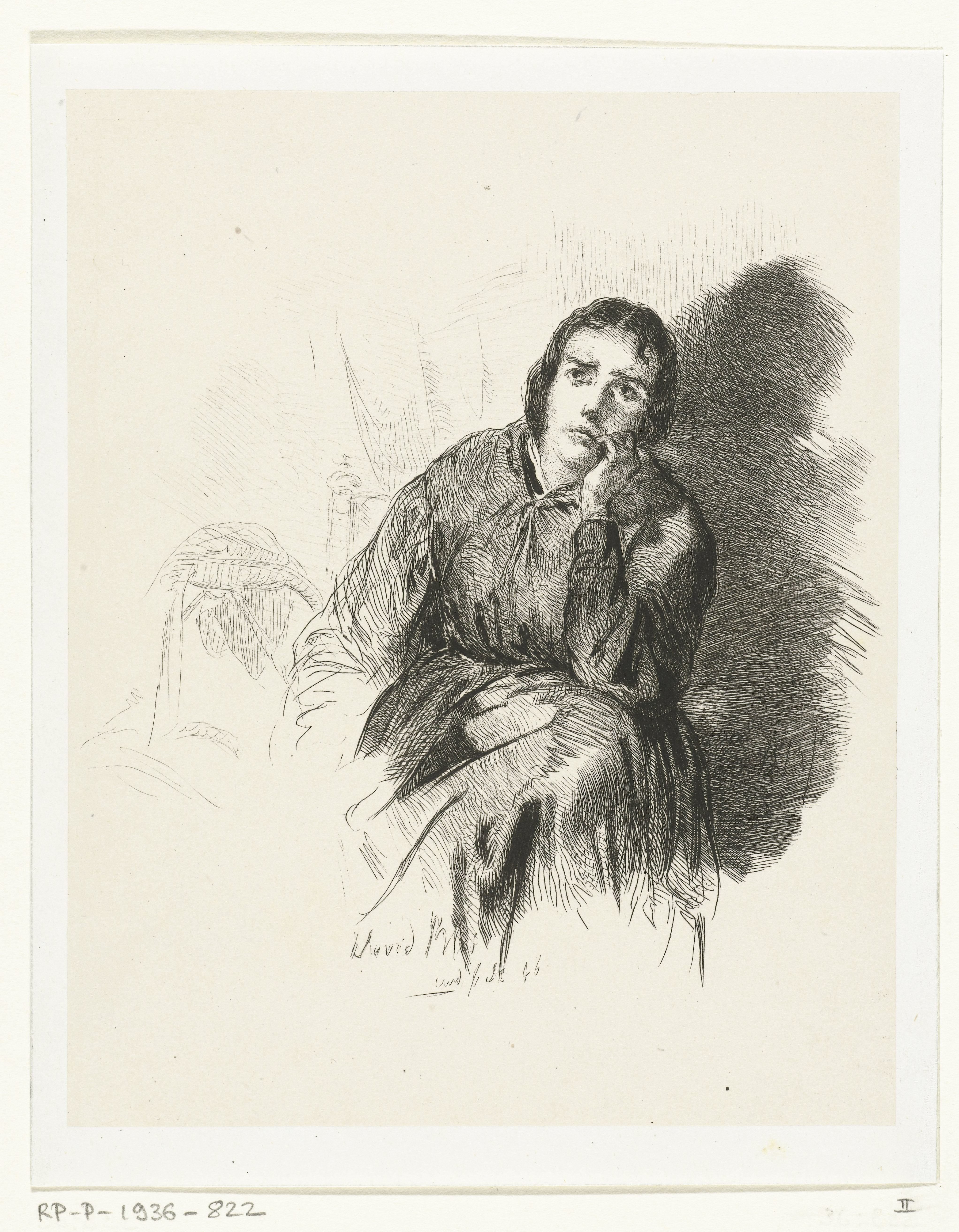 Studie van een peinzende vrouw