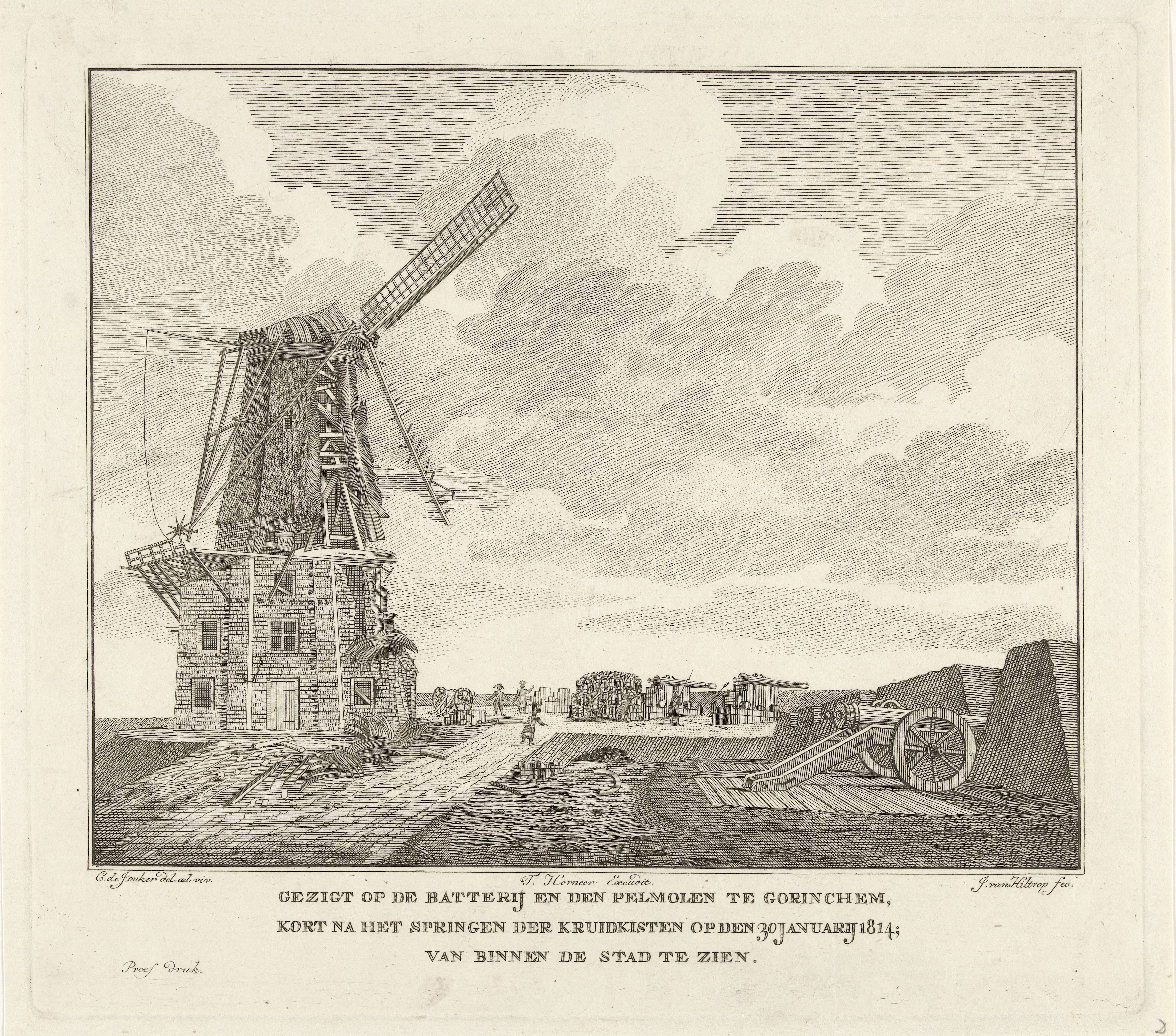 Ruïne van de pelmolen te Gorinchem bij kanonnen