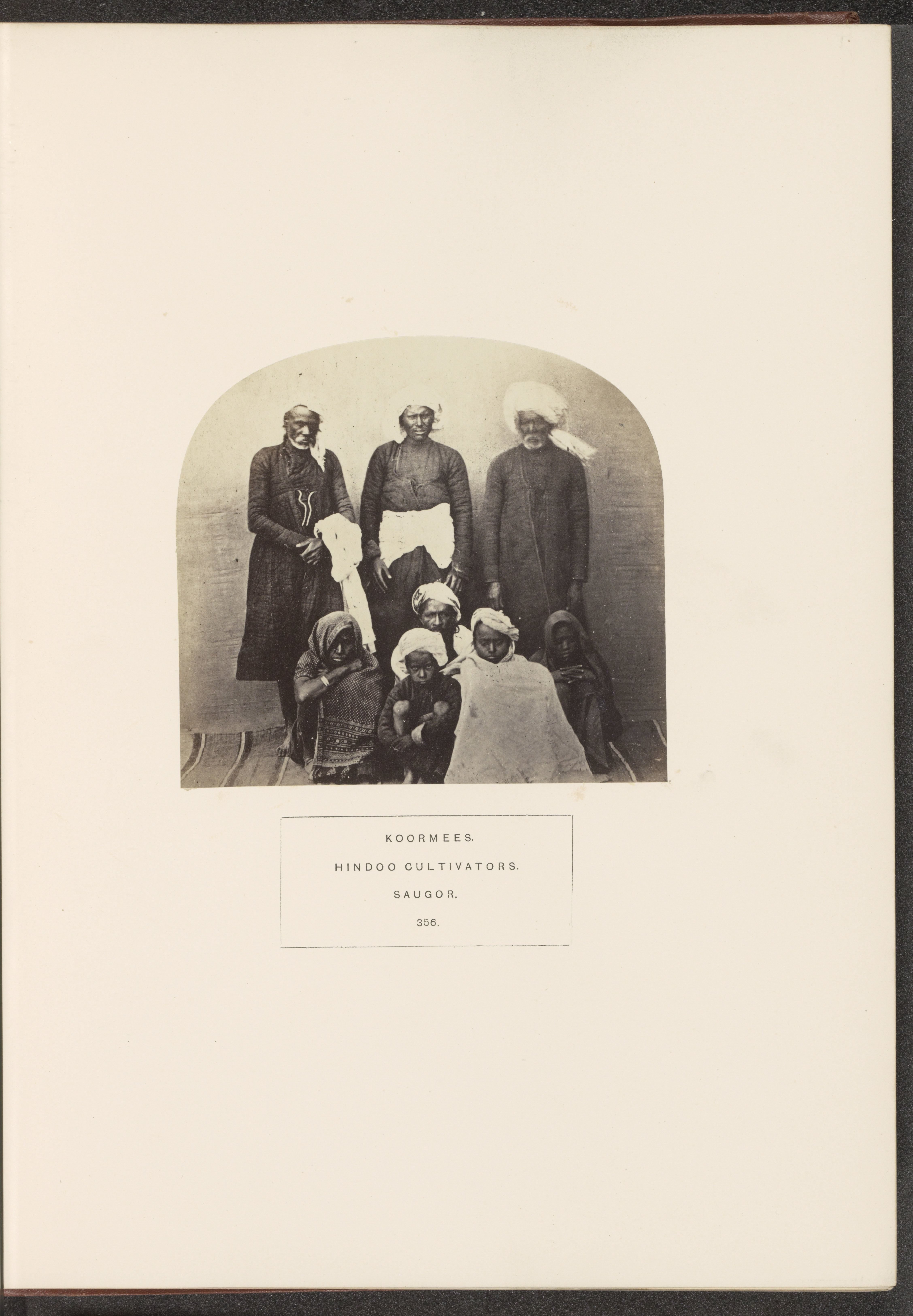 Portrait of eight people and children from the Kurmi community of Sagar, Madhya Pradesh, India