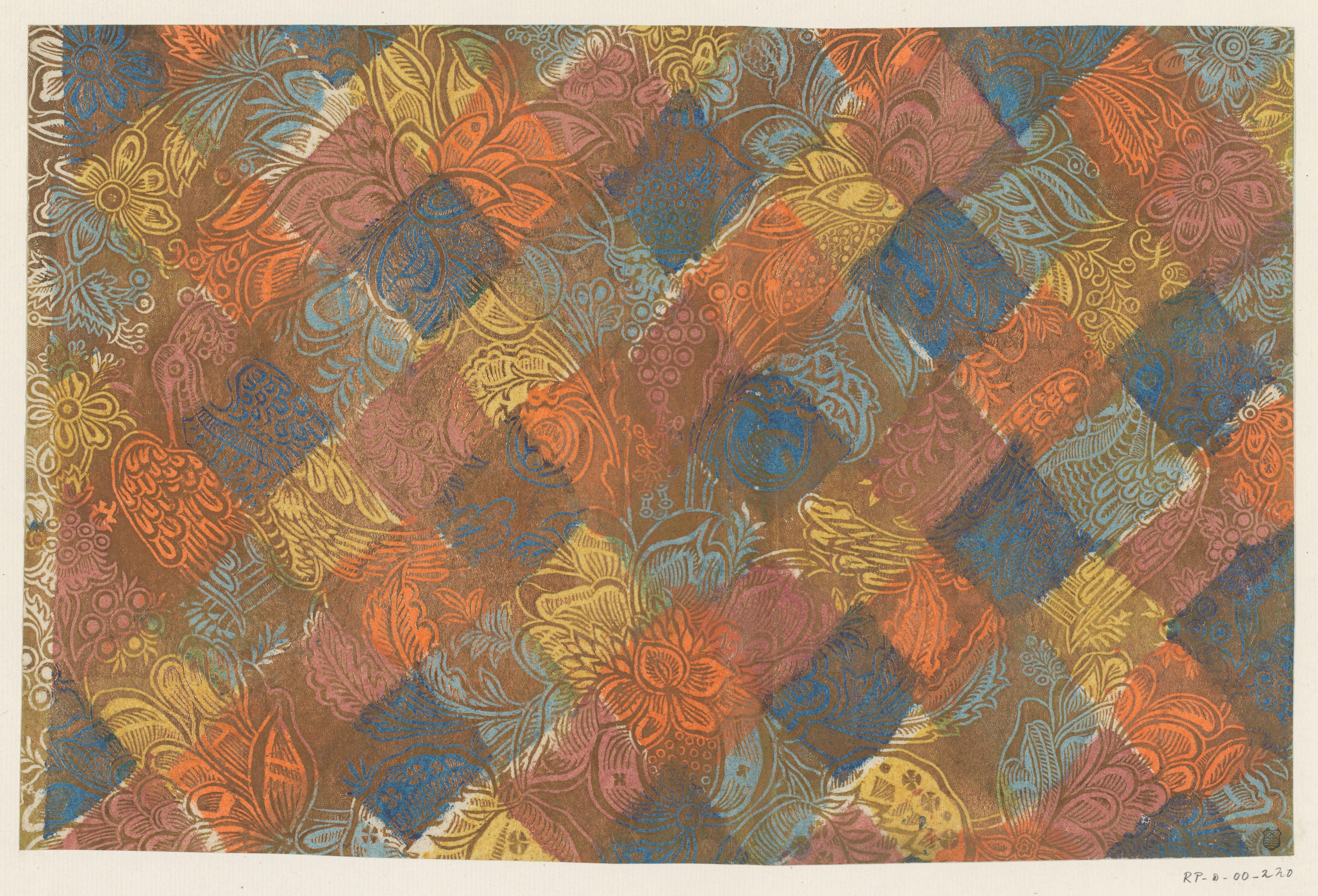 Blad met bloemen en vogels