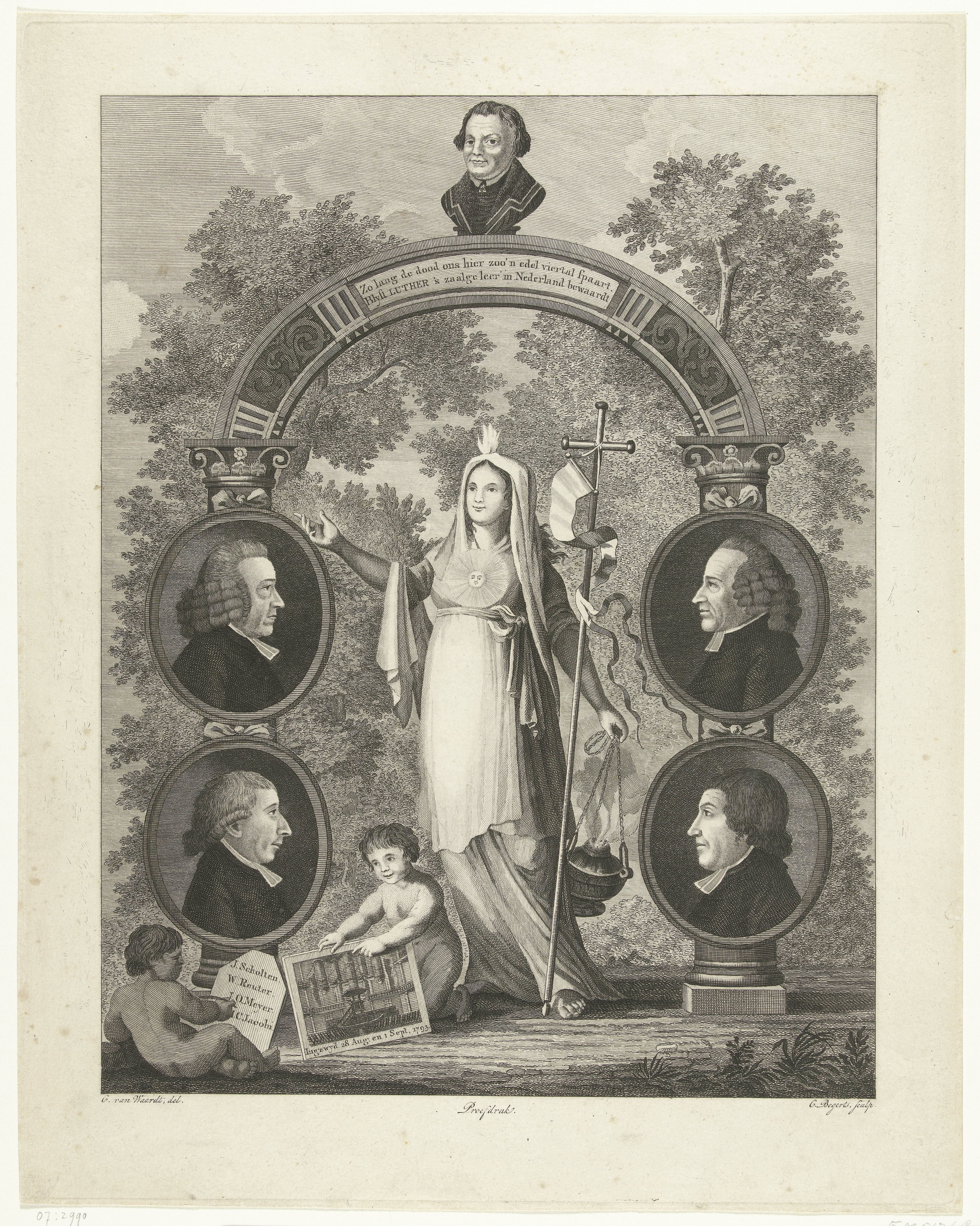 Allegorie op de predikanten van de Herstelde Evangelisch Lutherse kerk te Amsterdam, 1793