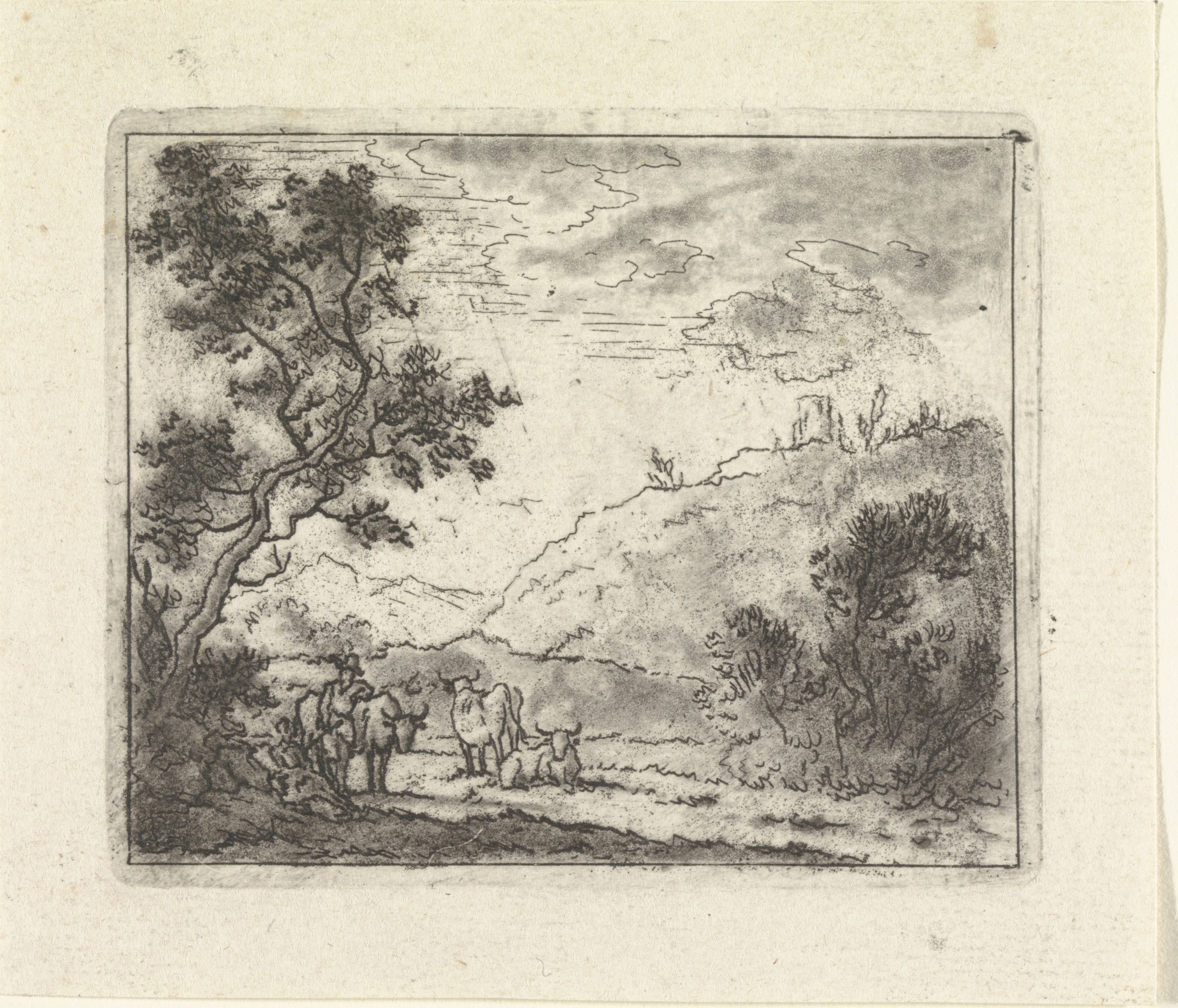Landschap met herder en koeien