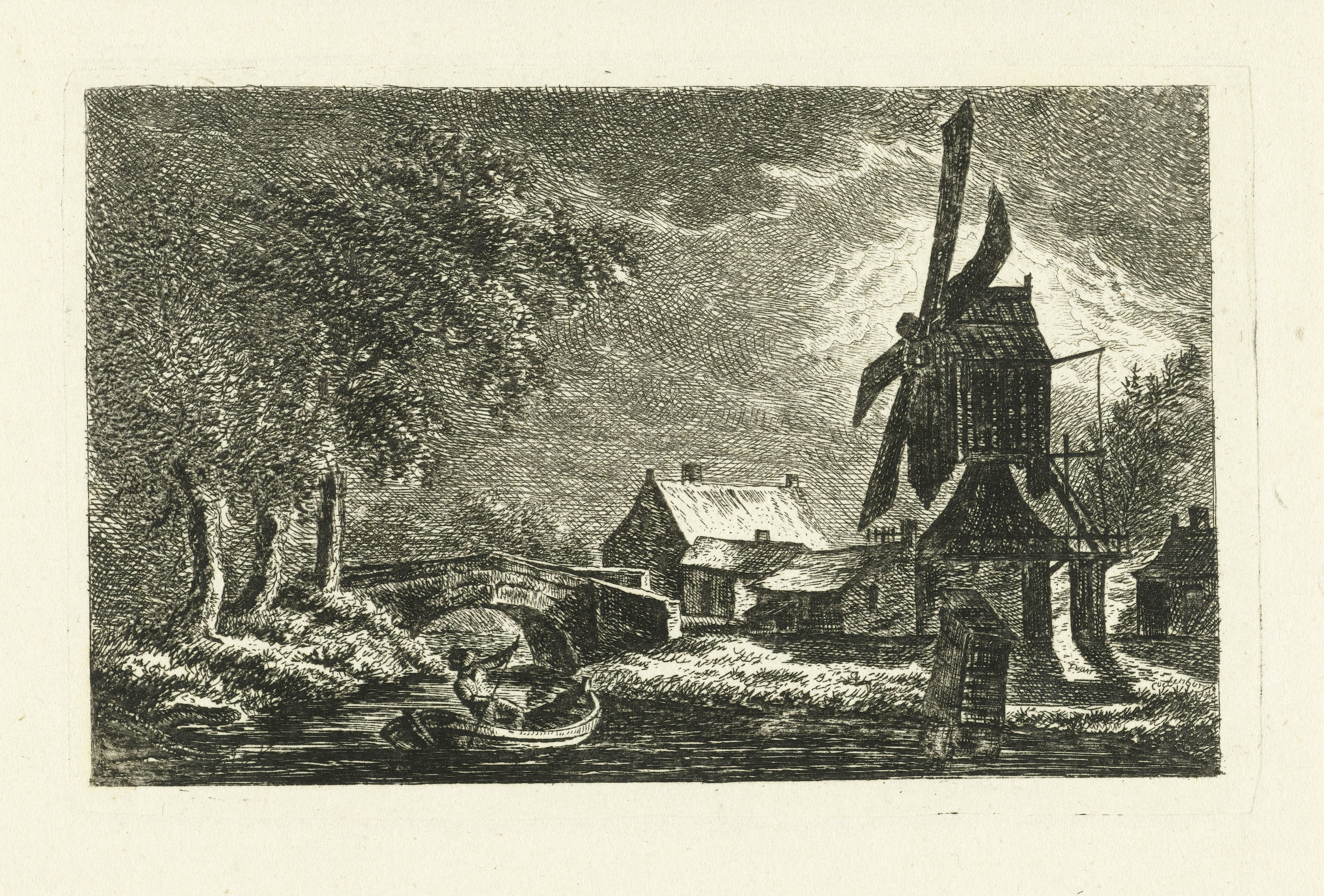 Landschap met molen bij maanlicht