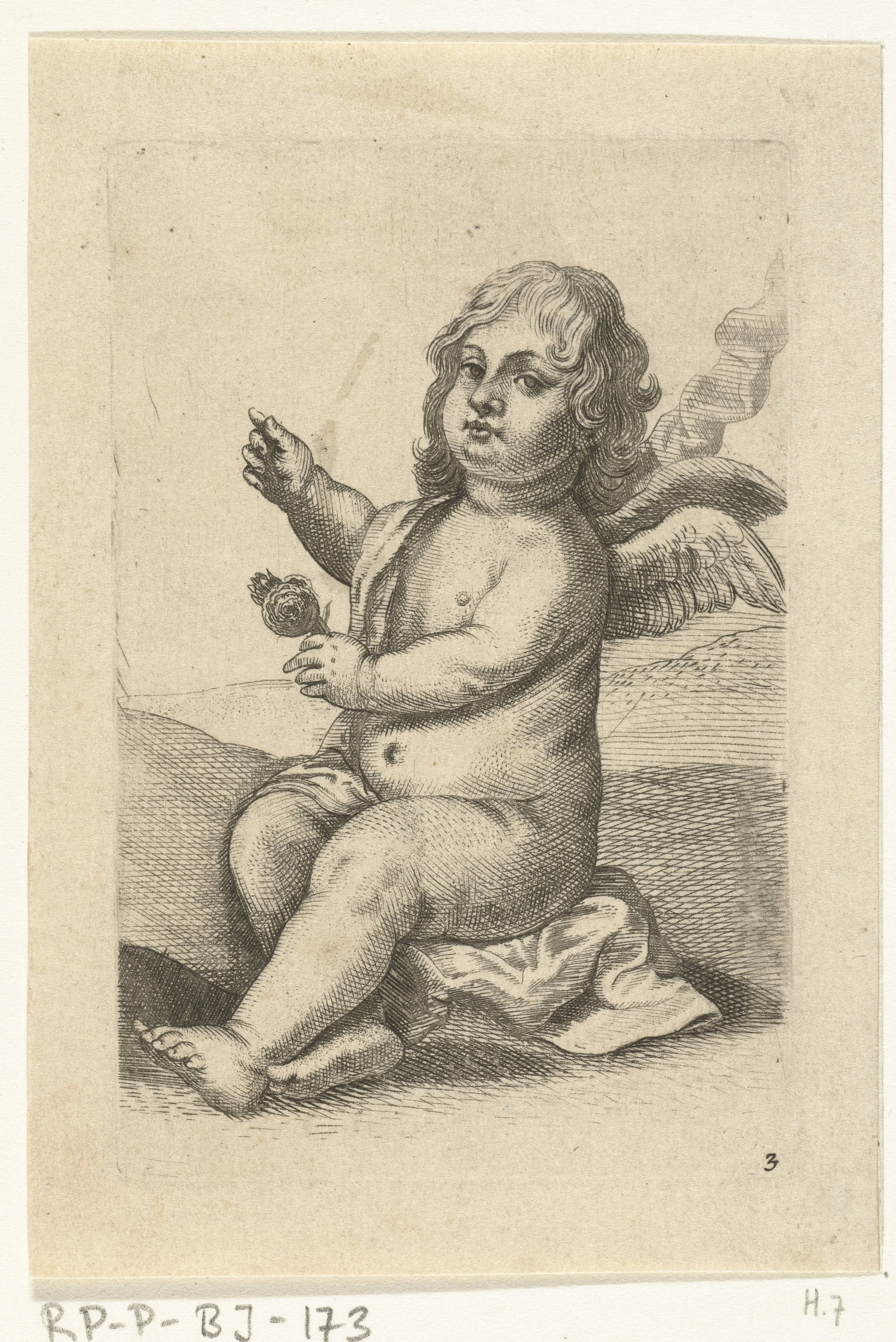 Engeltje met een roos in de hand