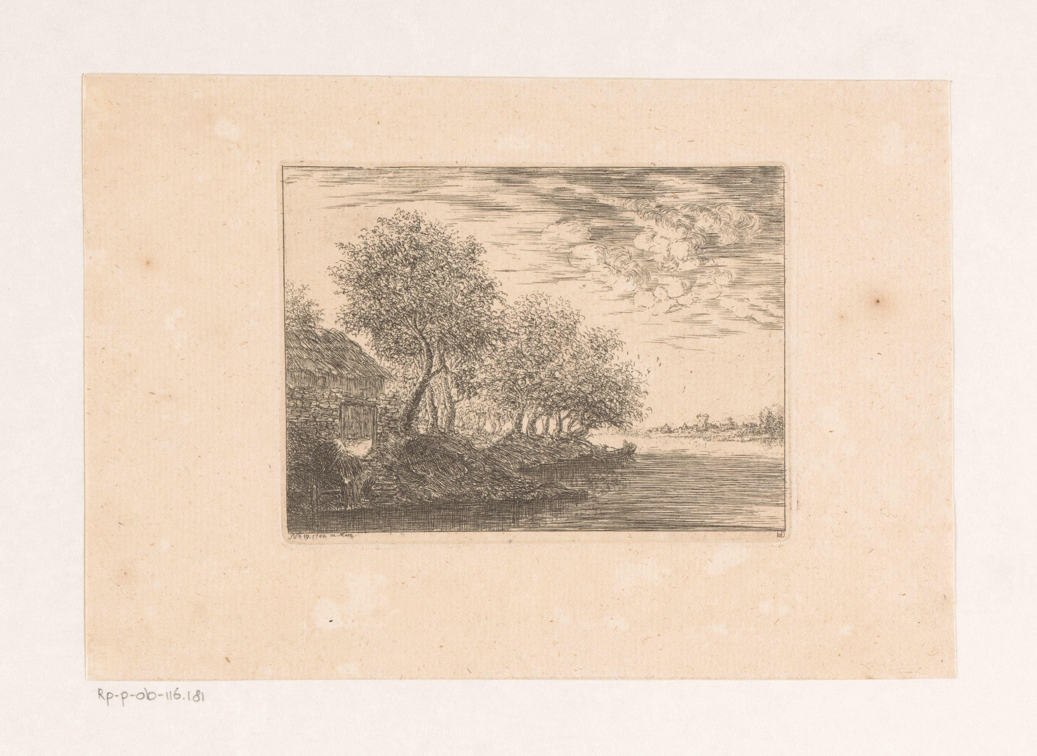 Rivierlandschap met huis aan de oever
