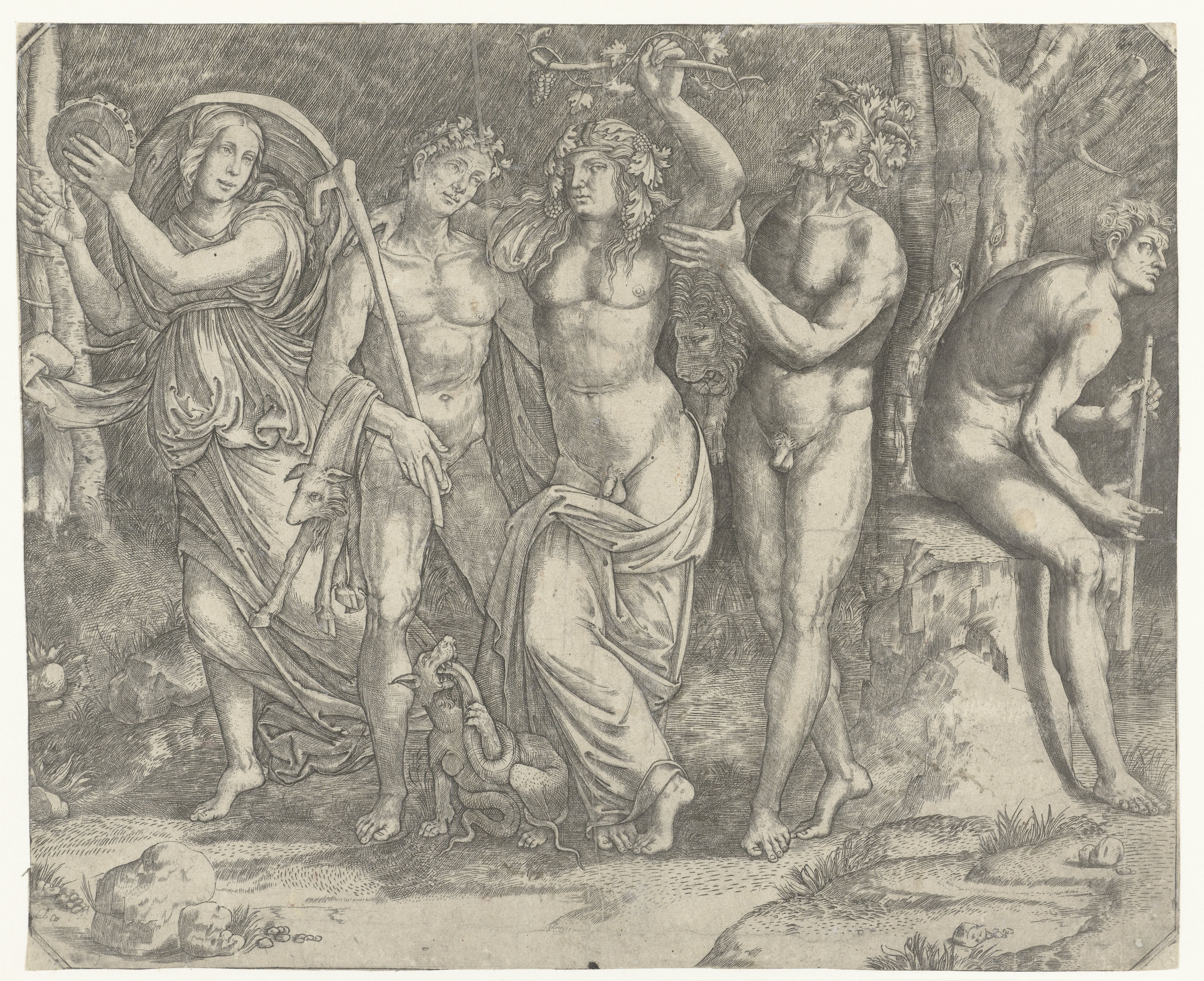 Bacchus en bacchanten en meanade met tamboerijn