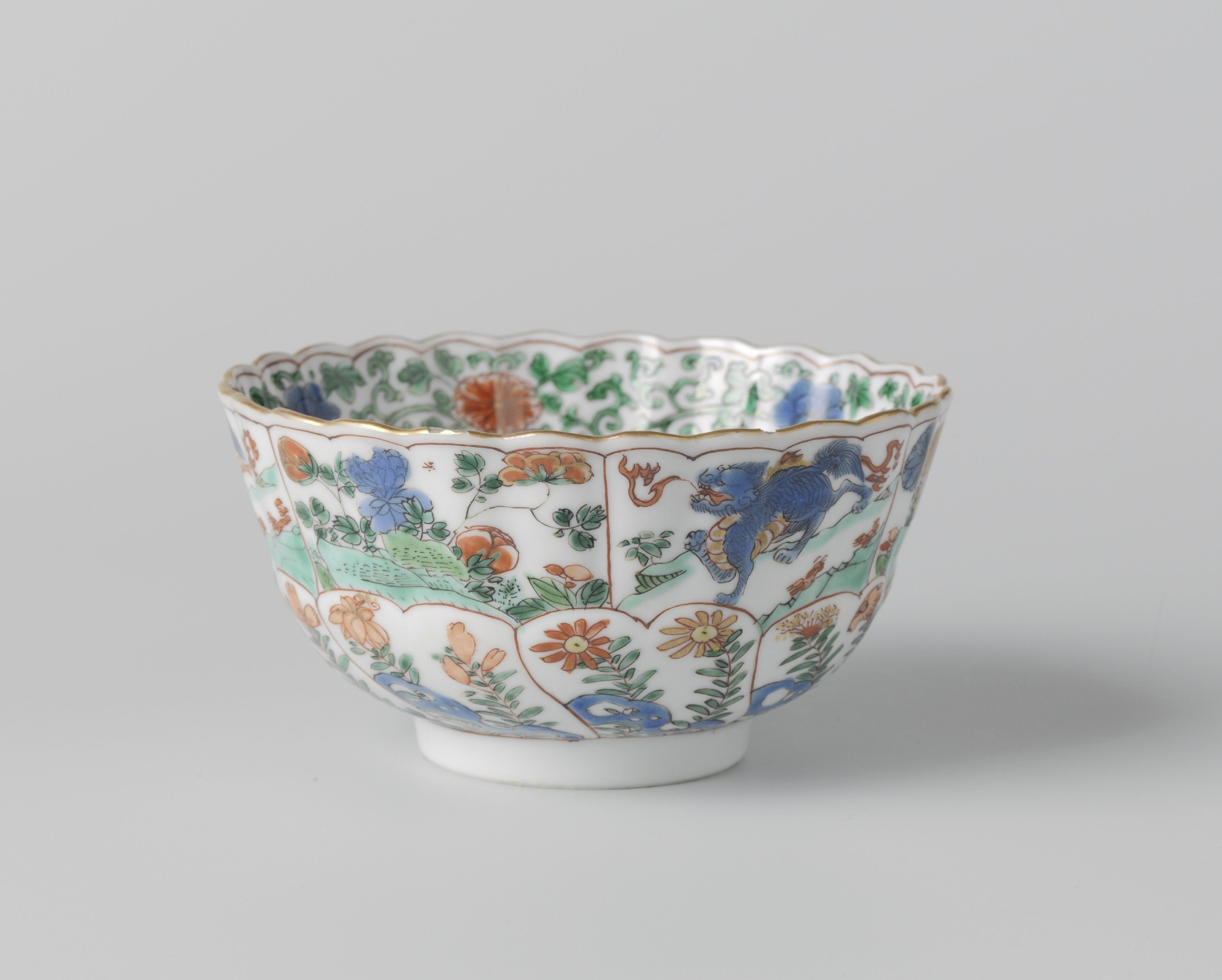 bowl with a pheasant, flowering plants and mythological animals