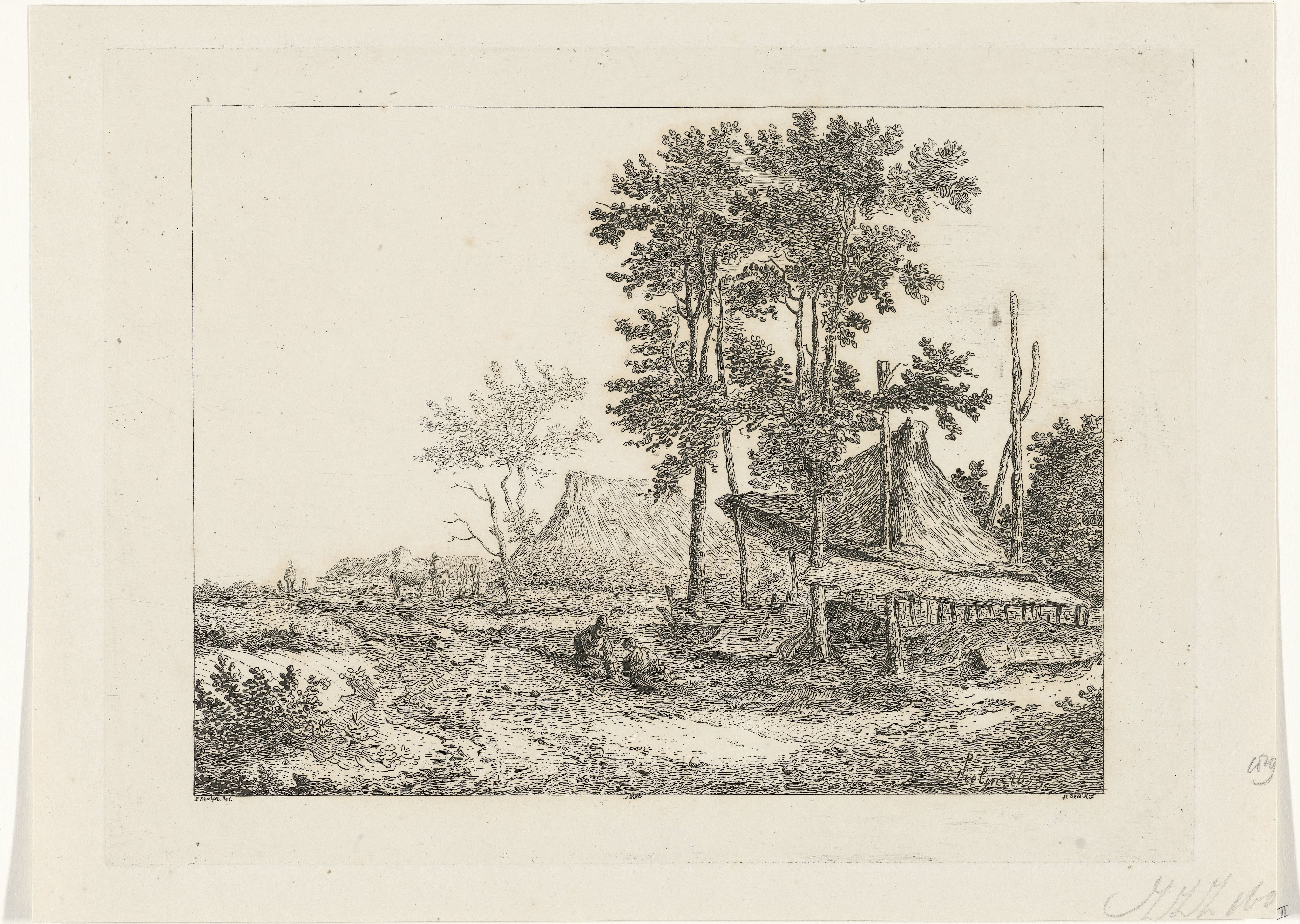 Landschap met de overkapping van een hooiberg