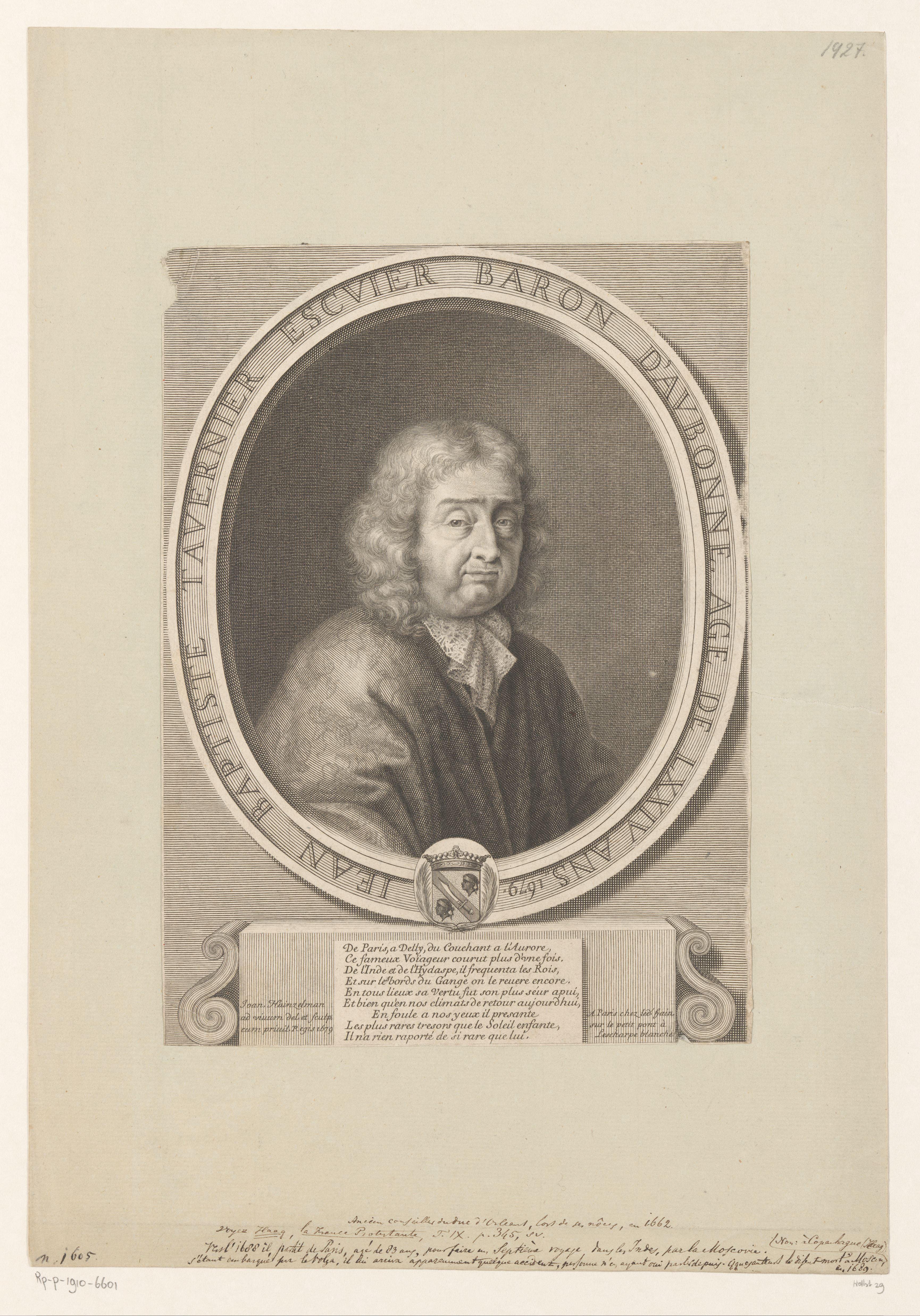 Portret van Jean-Baptiste Tavernier op 74-jarige leeftijd