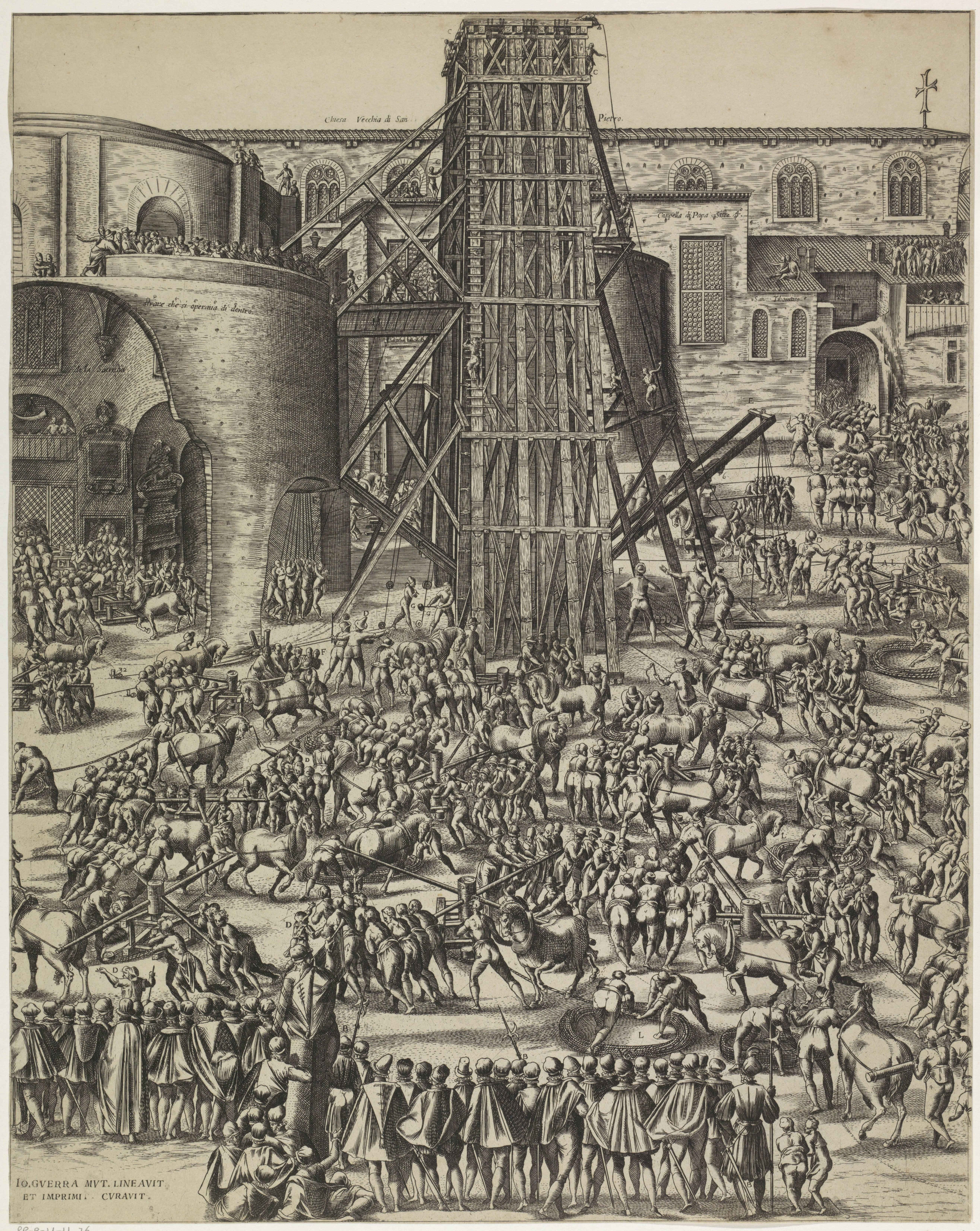 Het oprichten van de obelisk op het St. Pietersplein