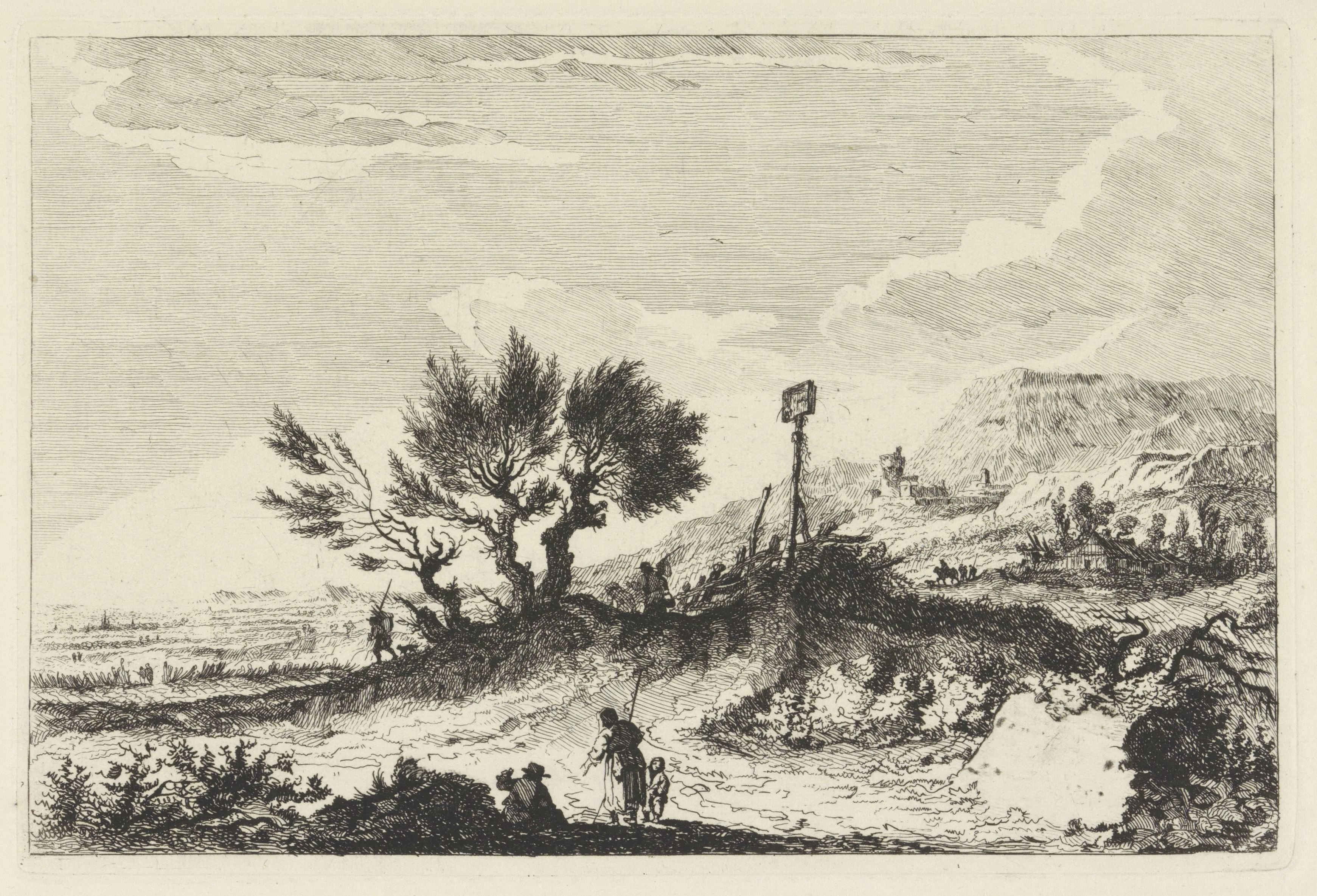 Bergachtig landschap met wandelaars