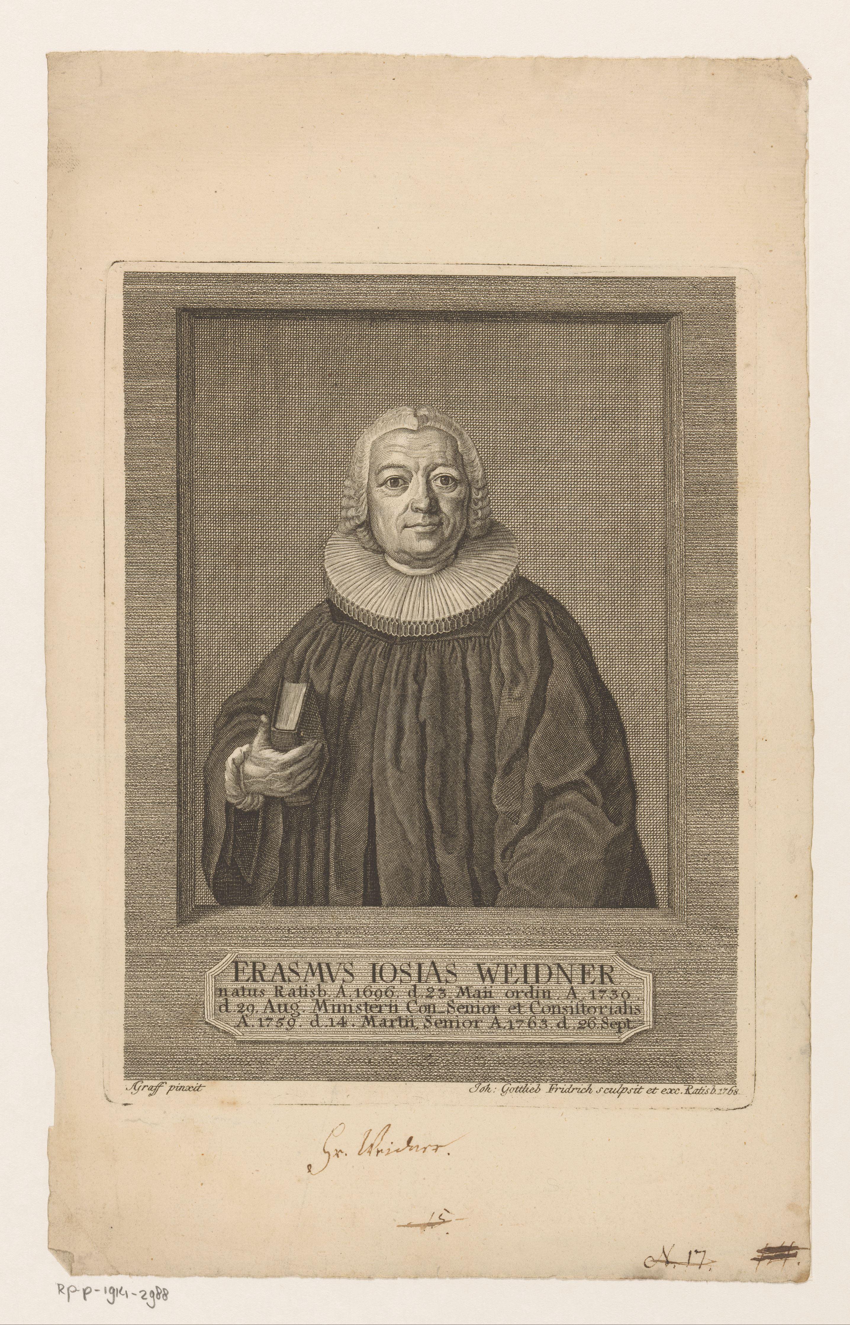 Portret van Erasmus Josias Weidner