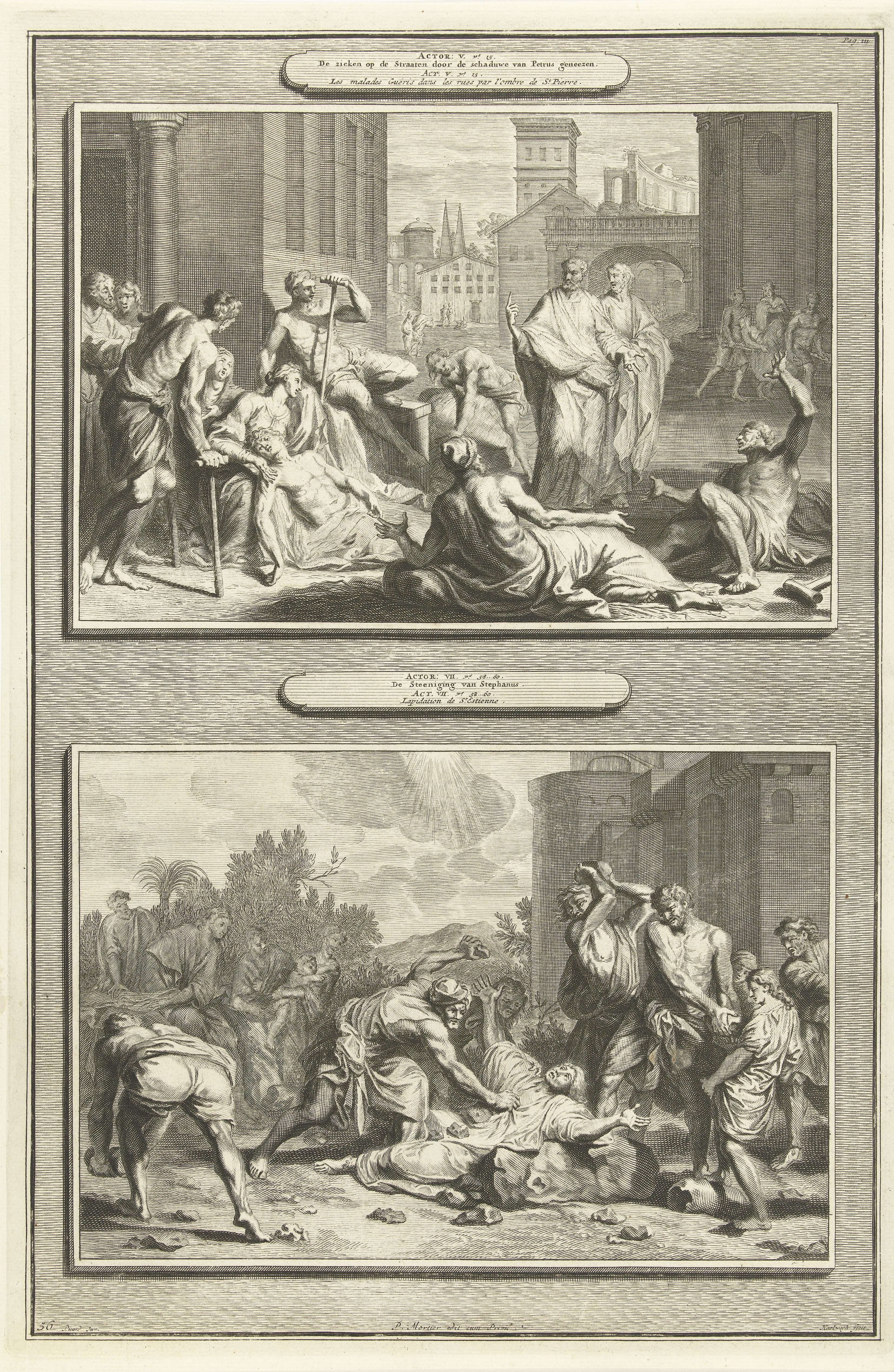 Petrus geneest zieken / de steniging van Stephanus