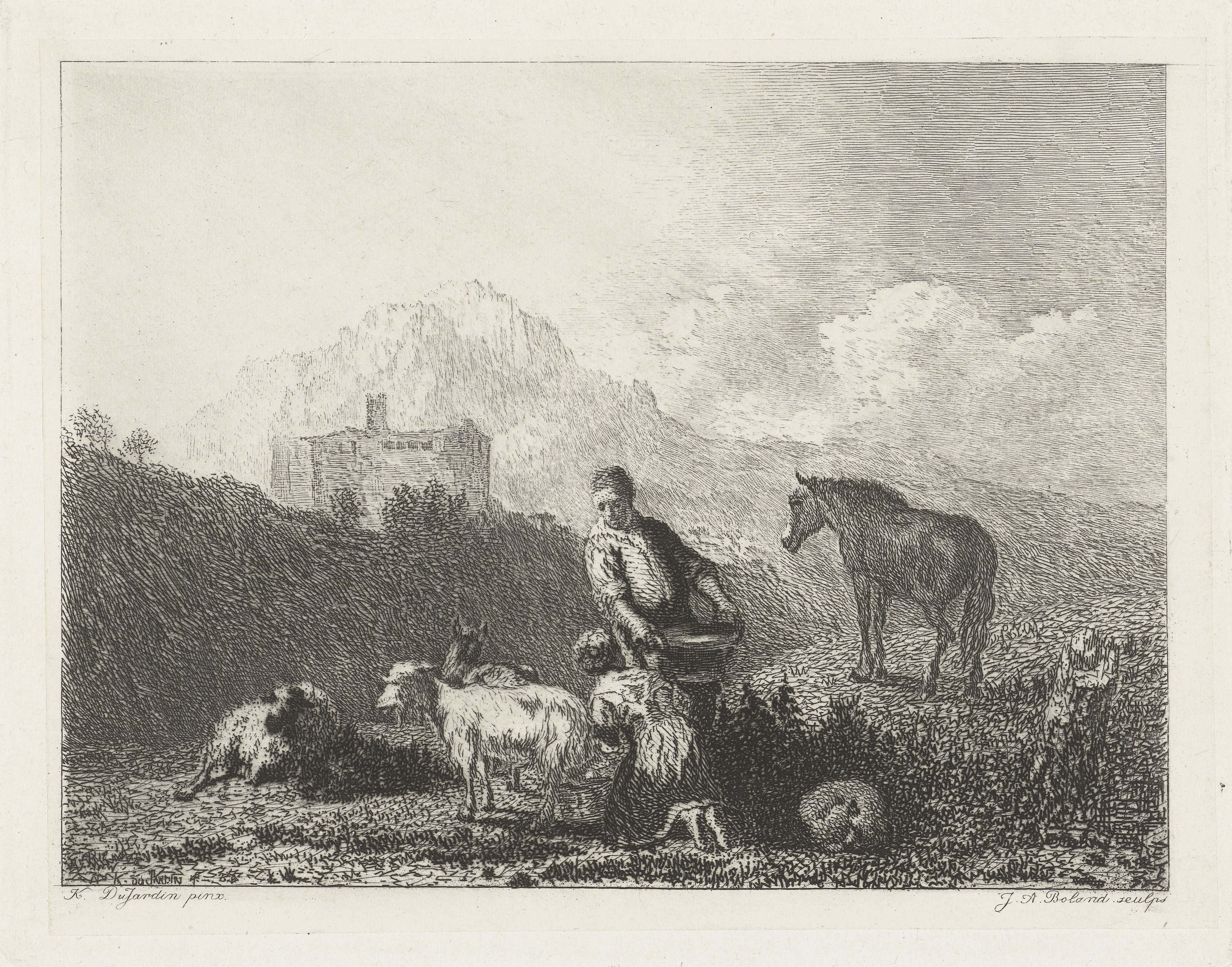 Italiaans landschap met geitenmelkster