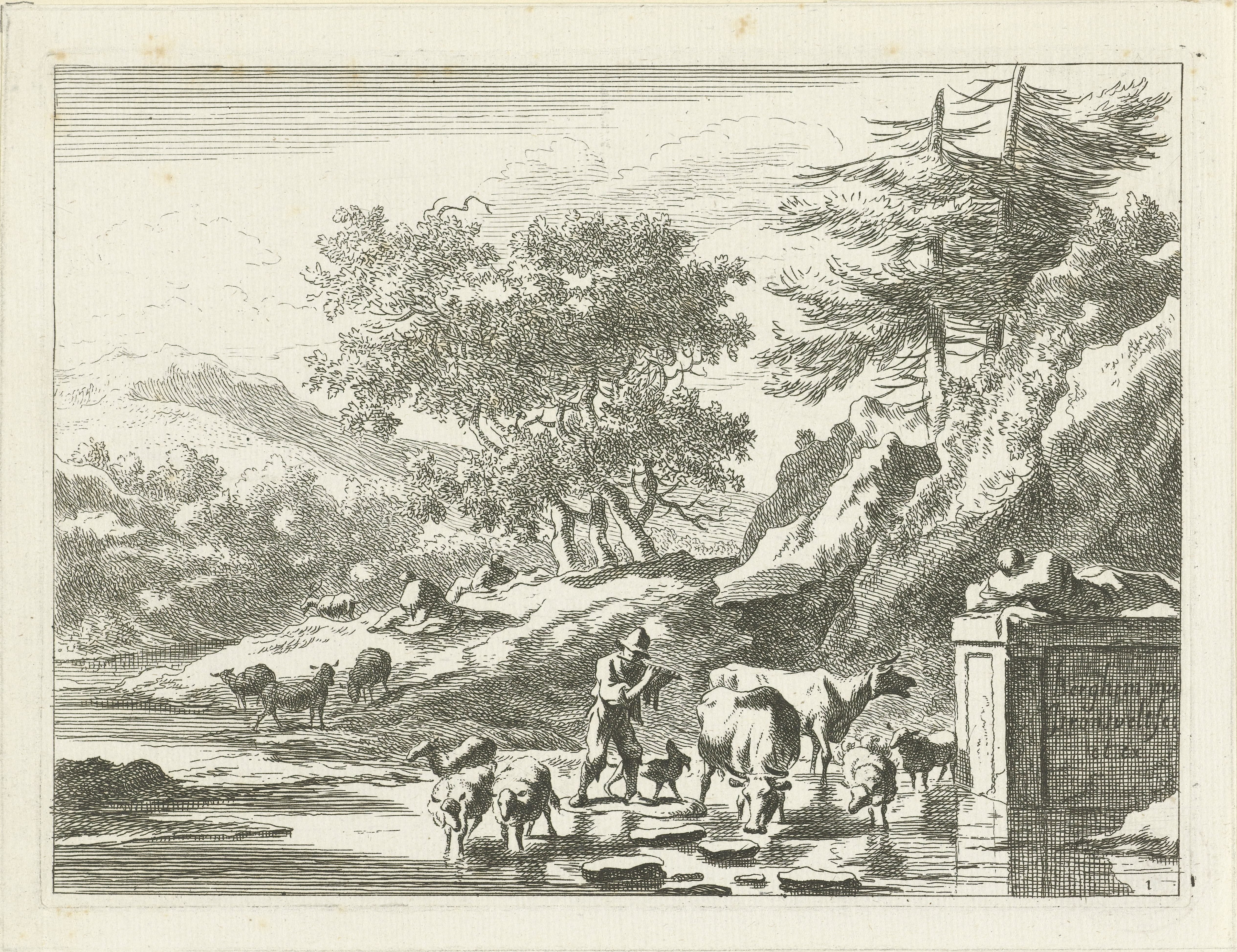 Landschap met herders en vee