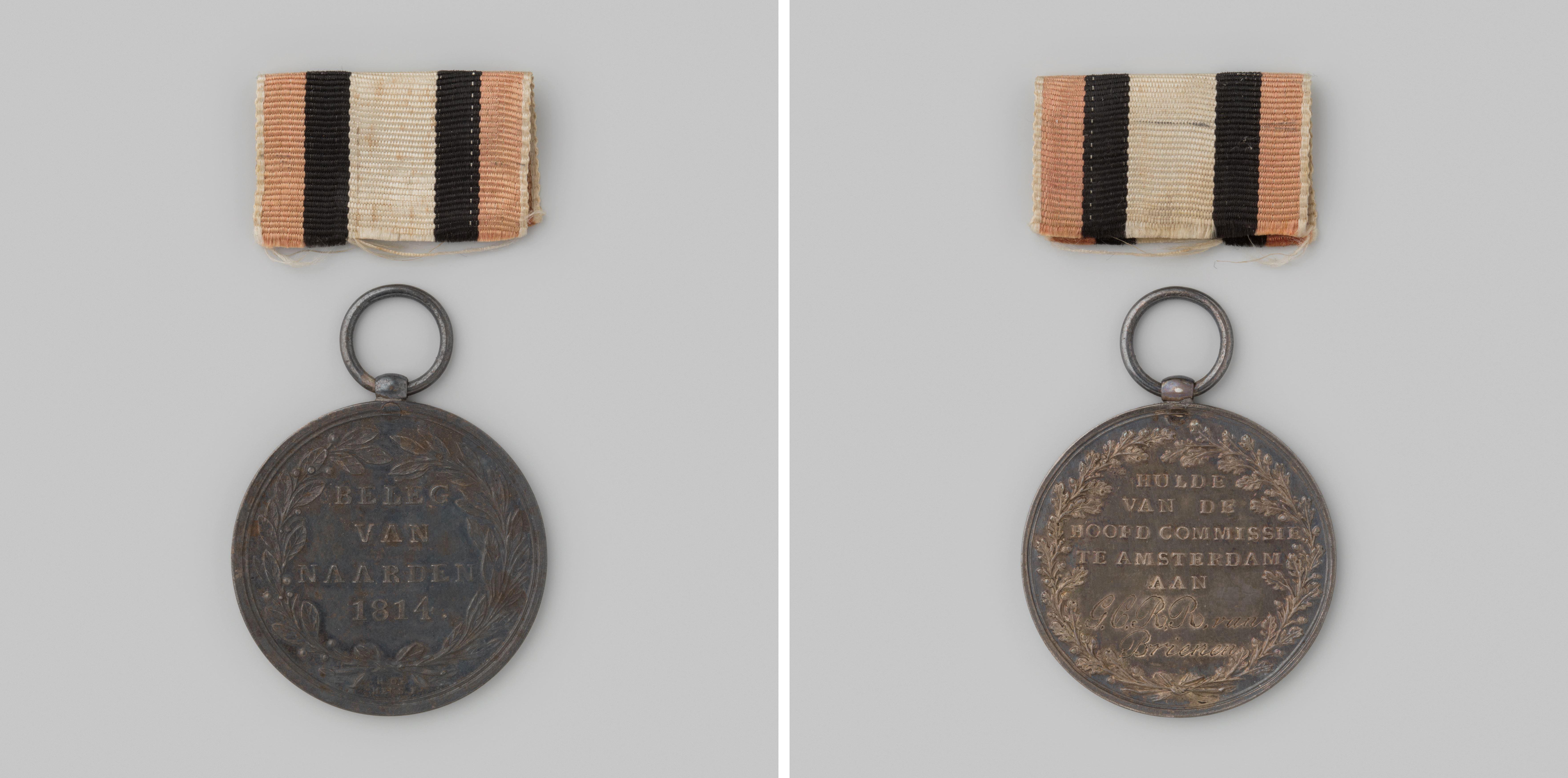 Erepenning voor de schutters bij het beleg van Naarden, gedragen door G.C.R.R. van Brienen, kolonel-commandant der schutterij te Amsterdam