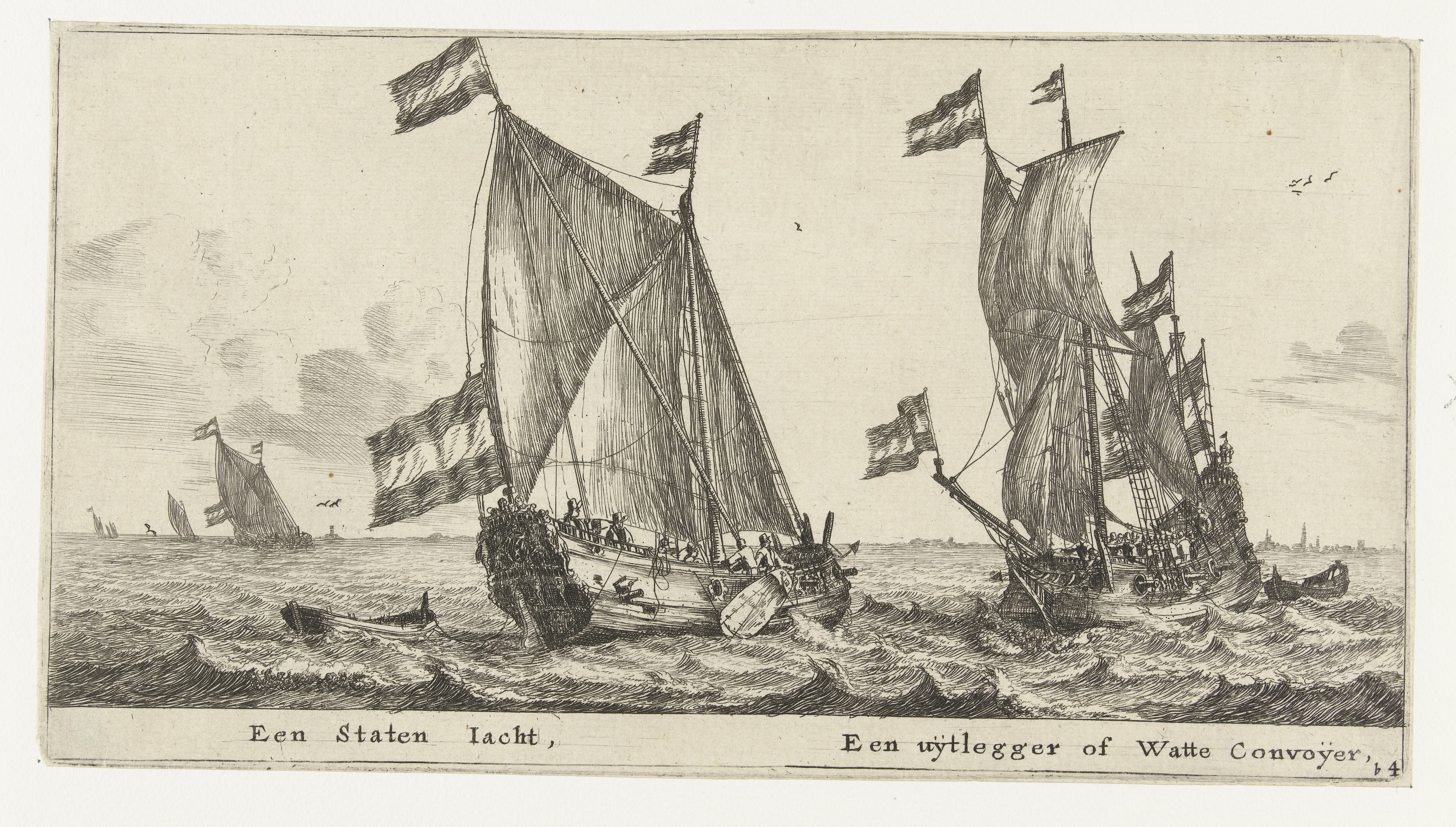 Twee schepen: een statenjacht en een uitlegger