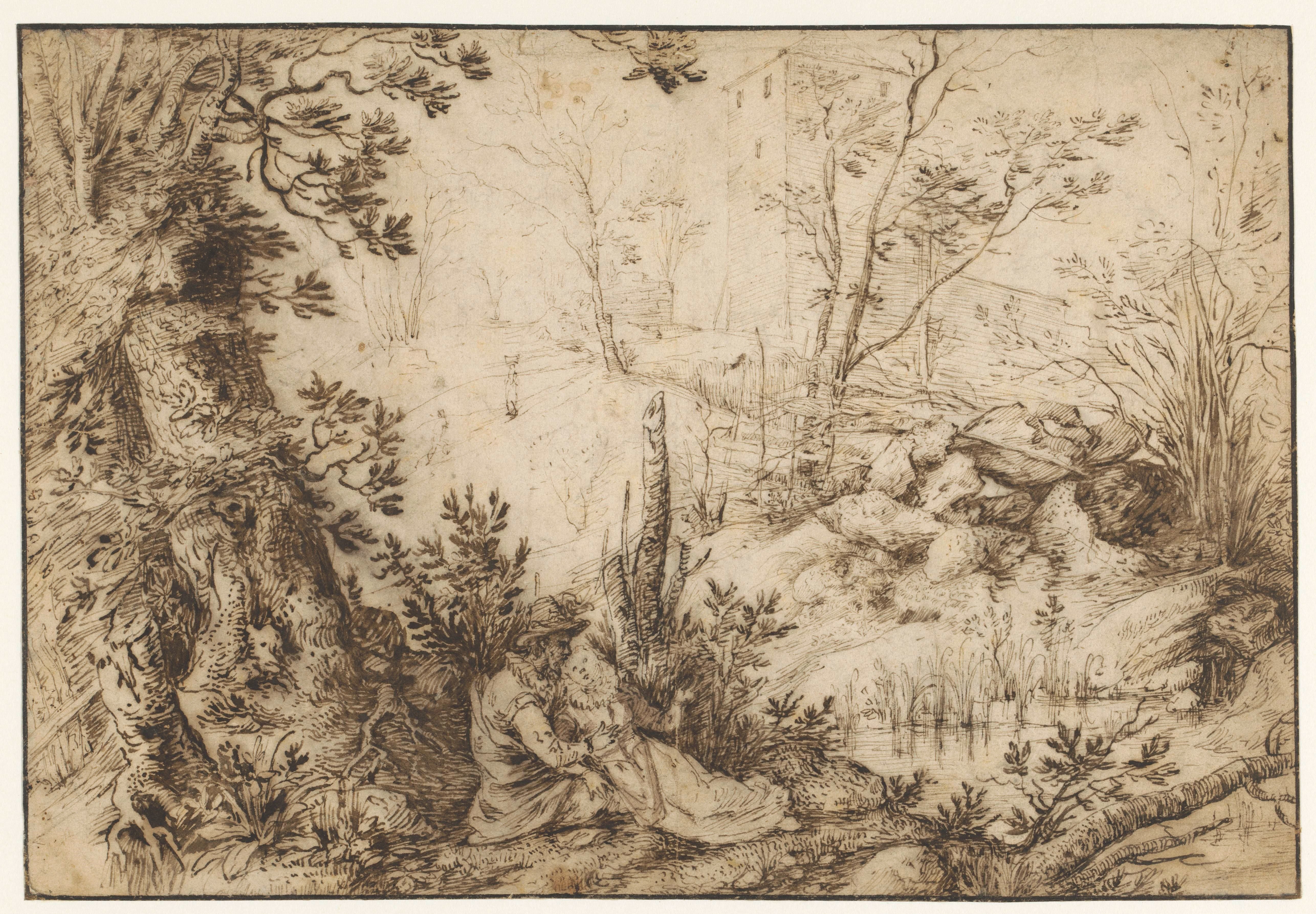 Landschap met een vrijend paartje