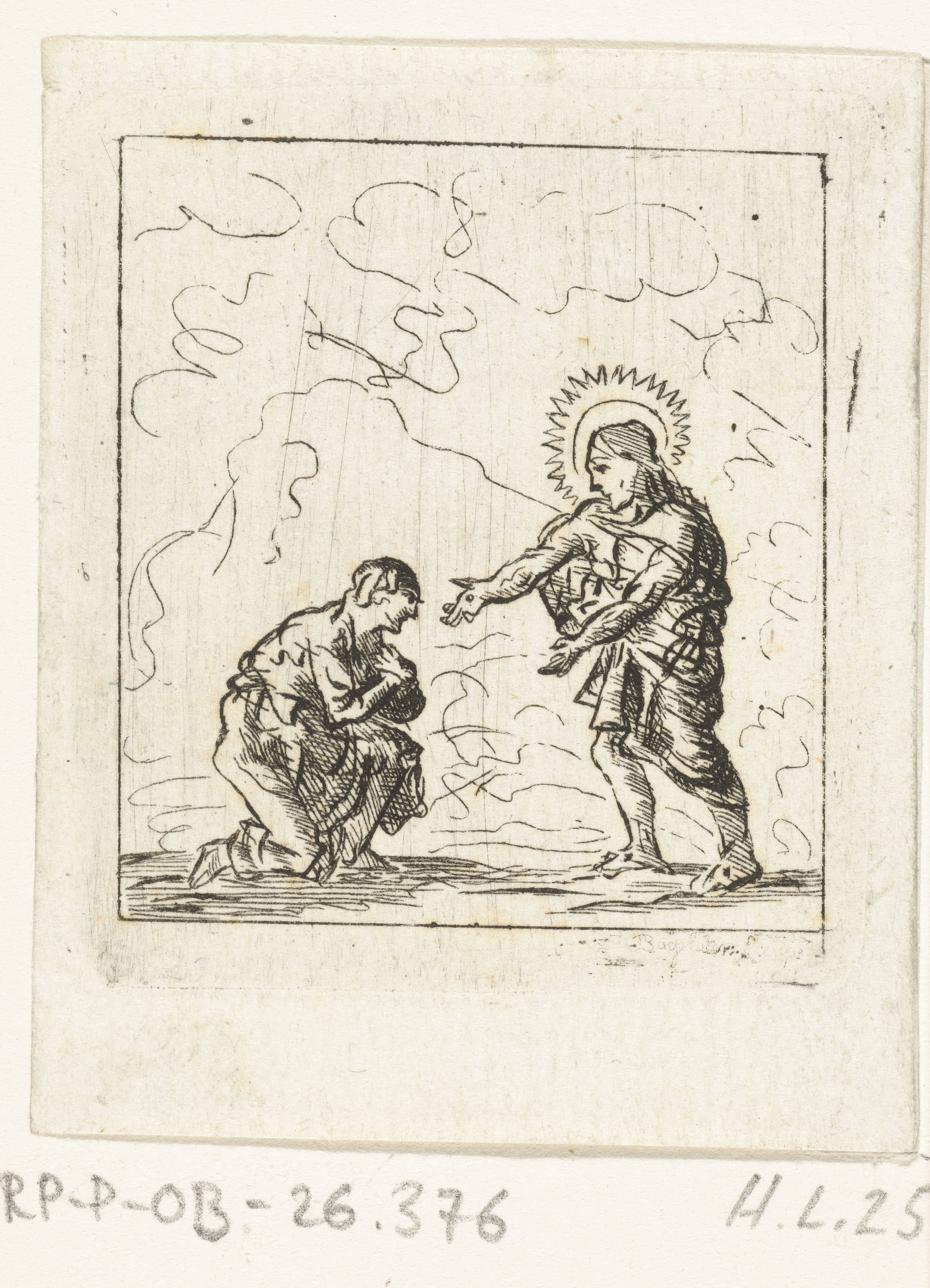 Christus toont zijn wonden aan een voor hem knielende man (de apostel Tomas?)