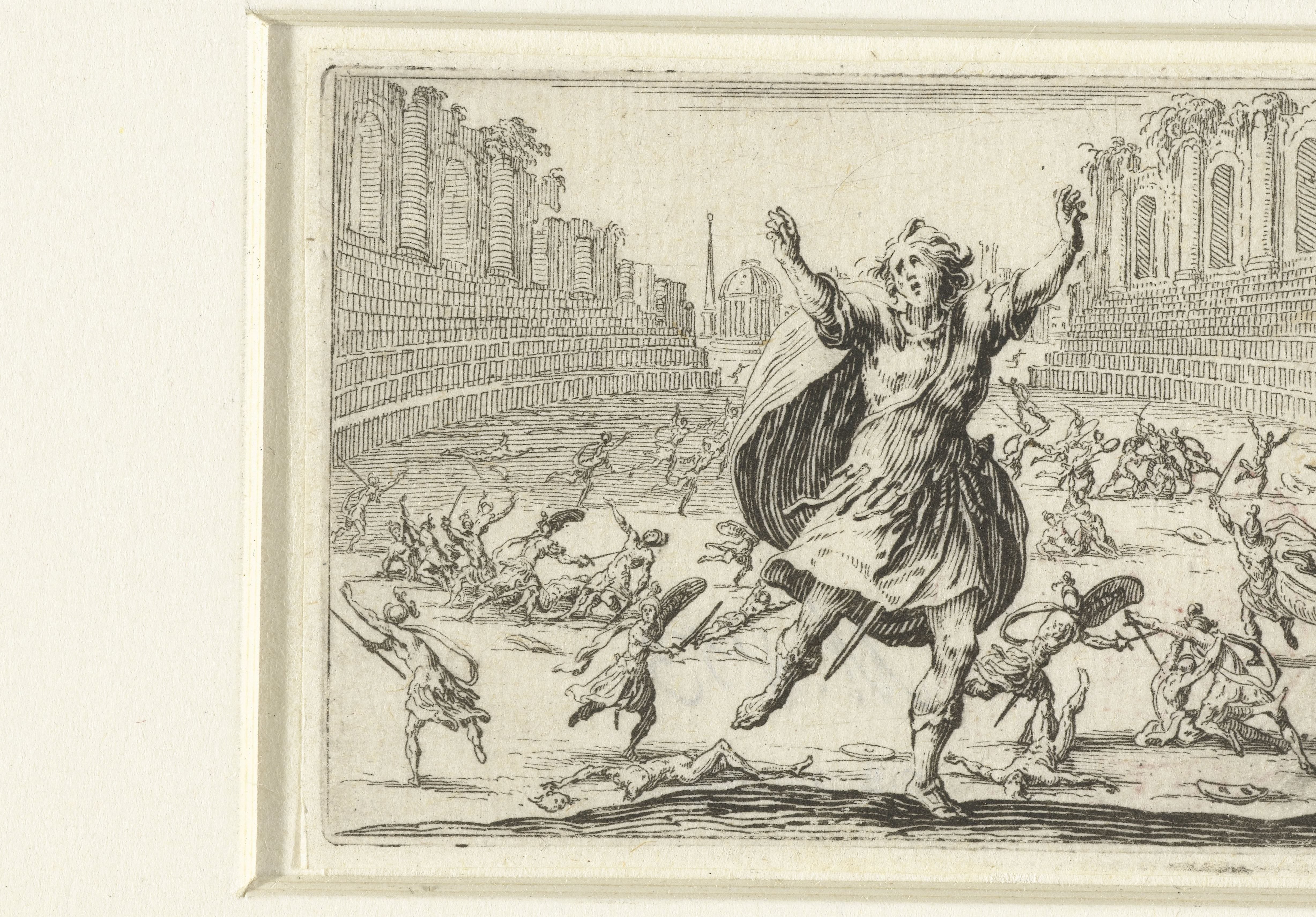 Strijder in paniek bij gevecht in amfitheater