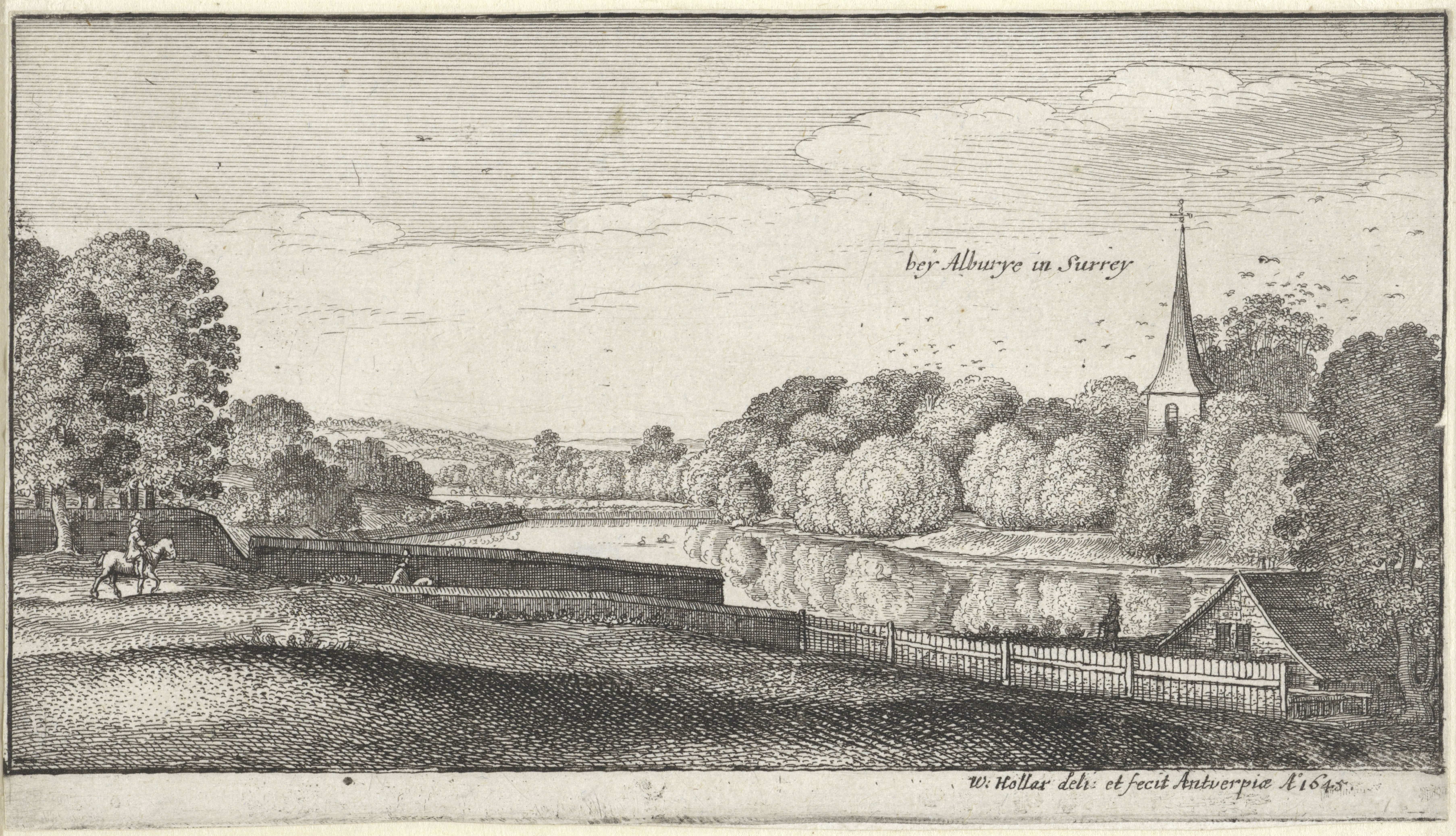 Rivierlandschap met kerk nabij Albury