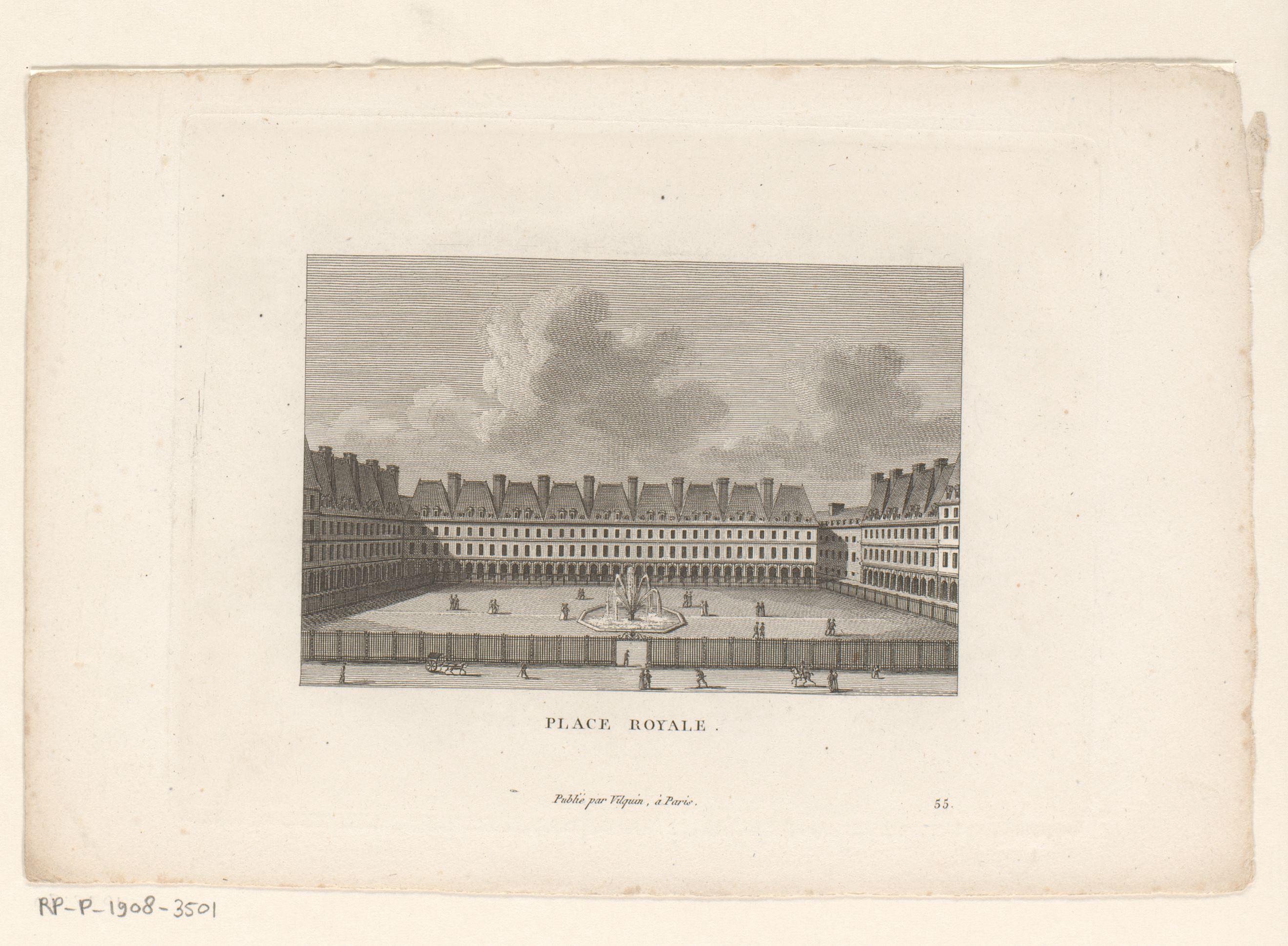 Gezicht op het Place des Vosges te Parijs