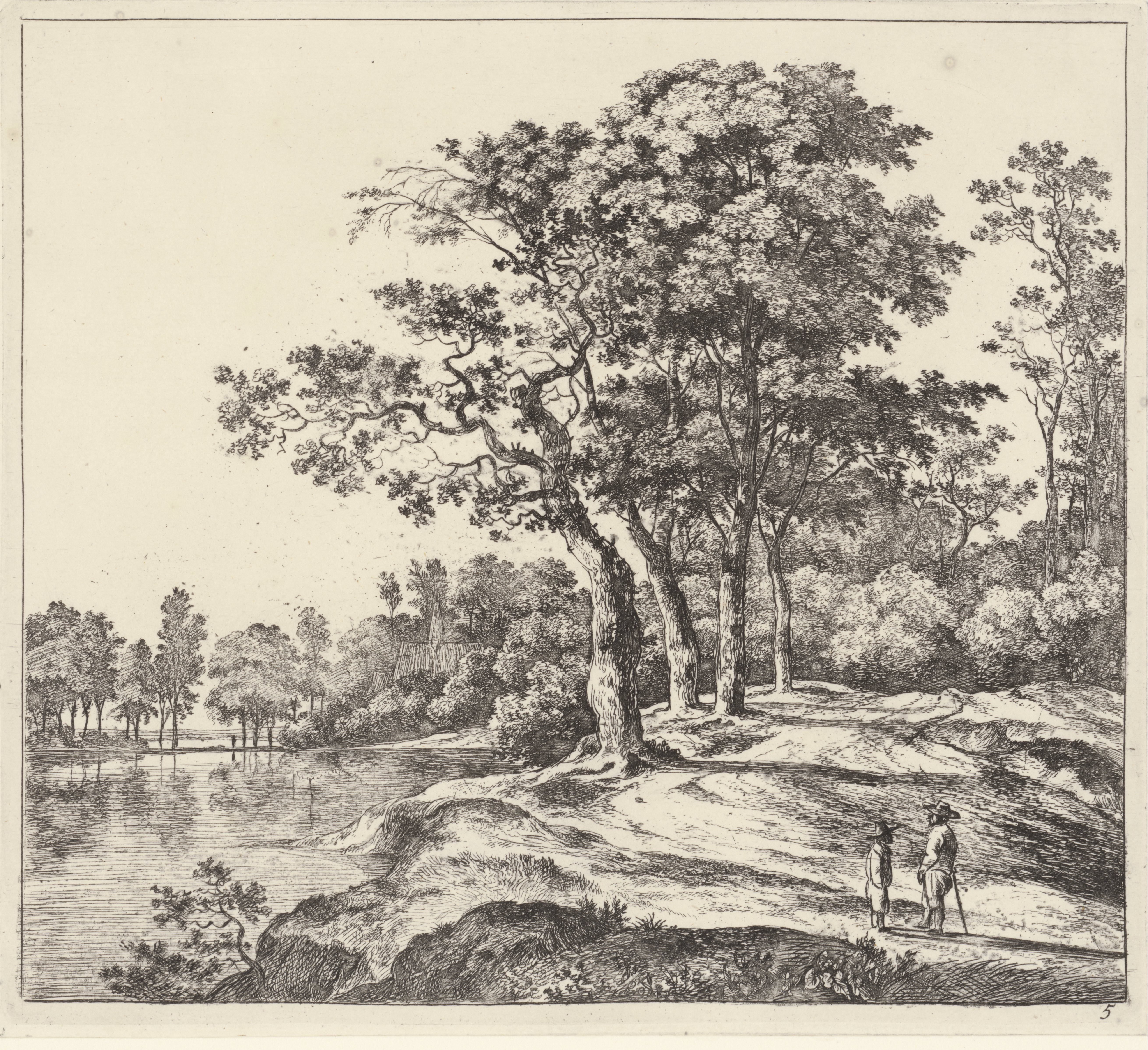 Landschap met een groep van vier bomen