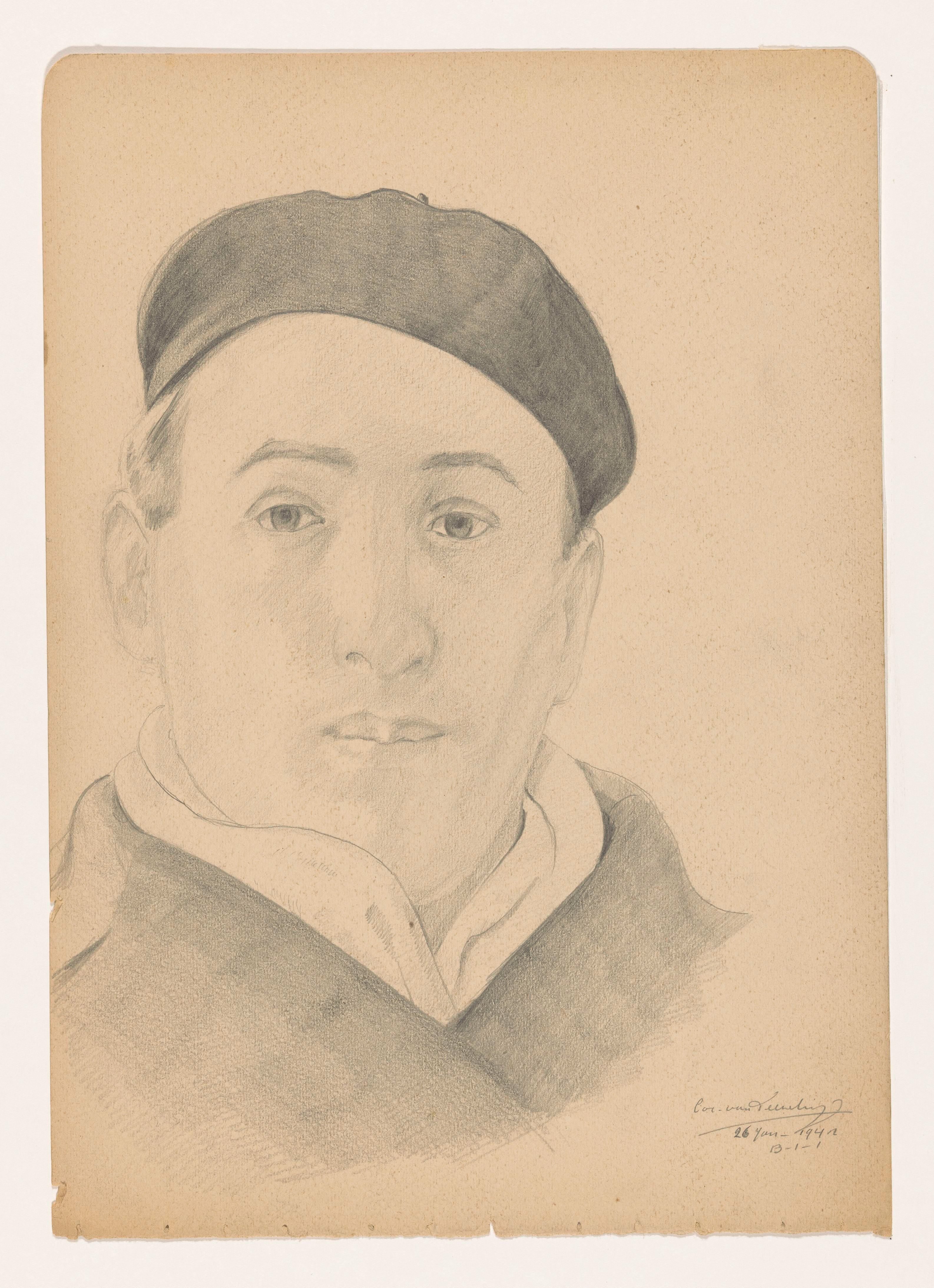 Zelfportret en face met pet: B-1-1, 26 januari