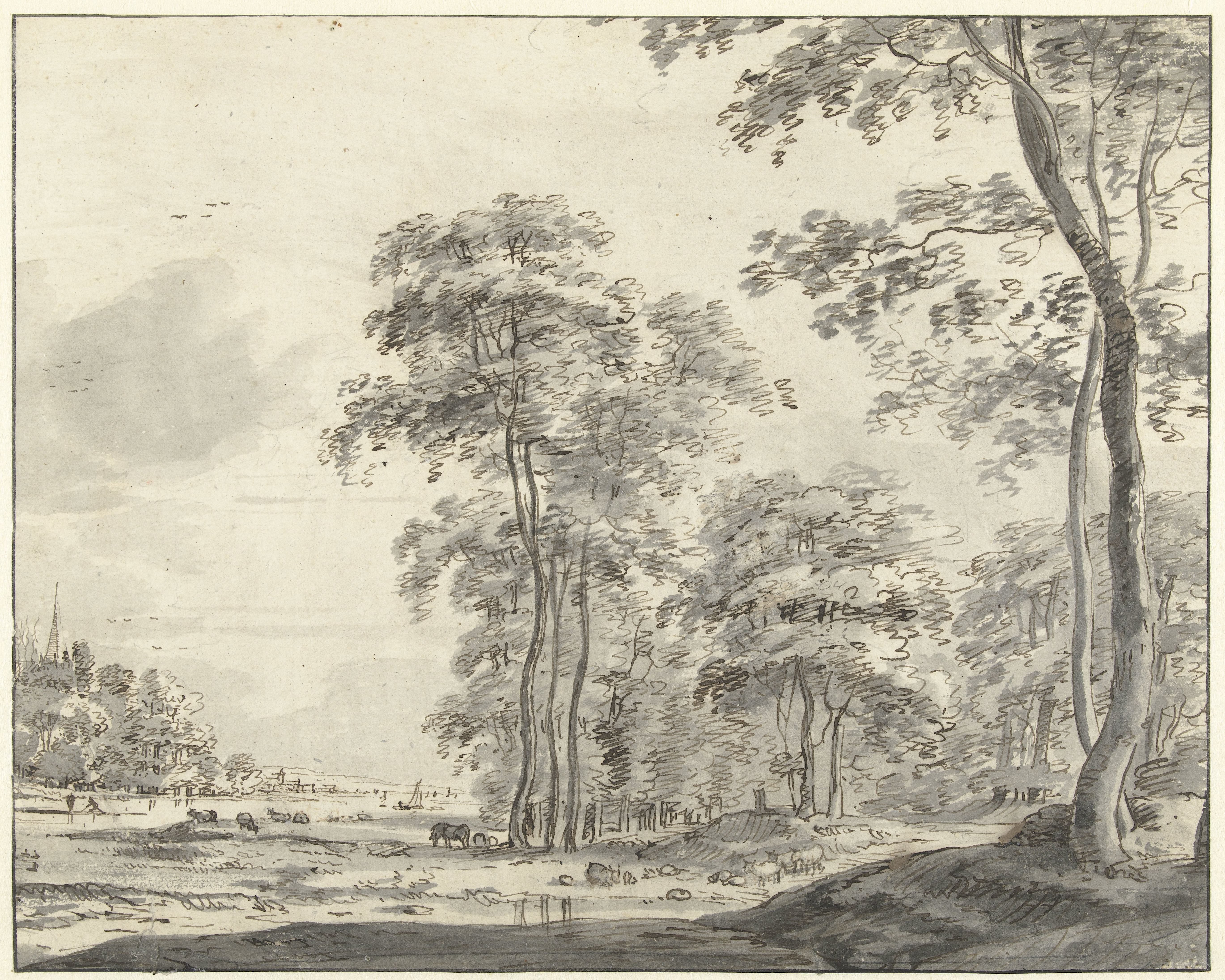 Wooded Landscape with Cattle at the Edge of a River