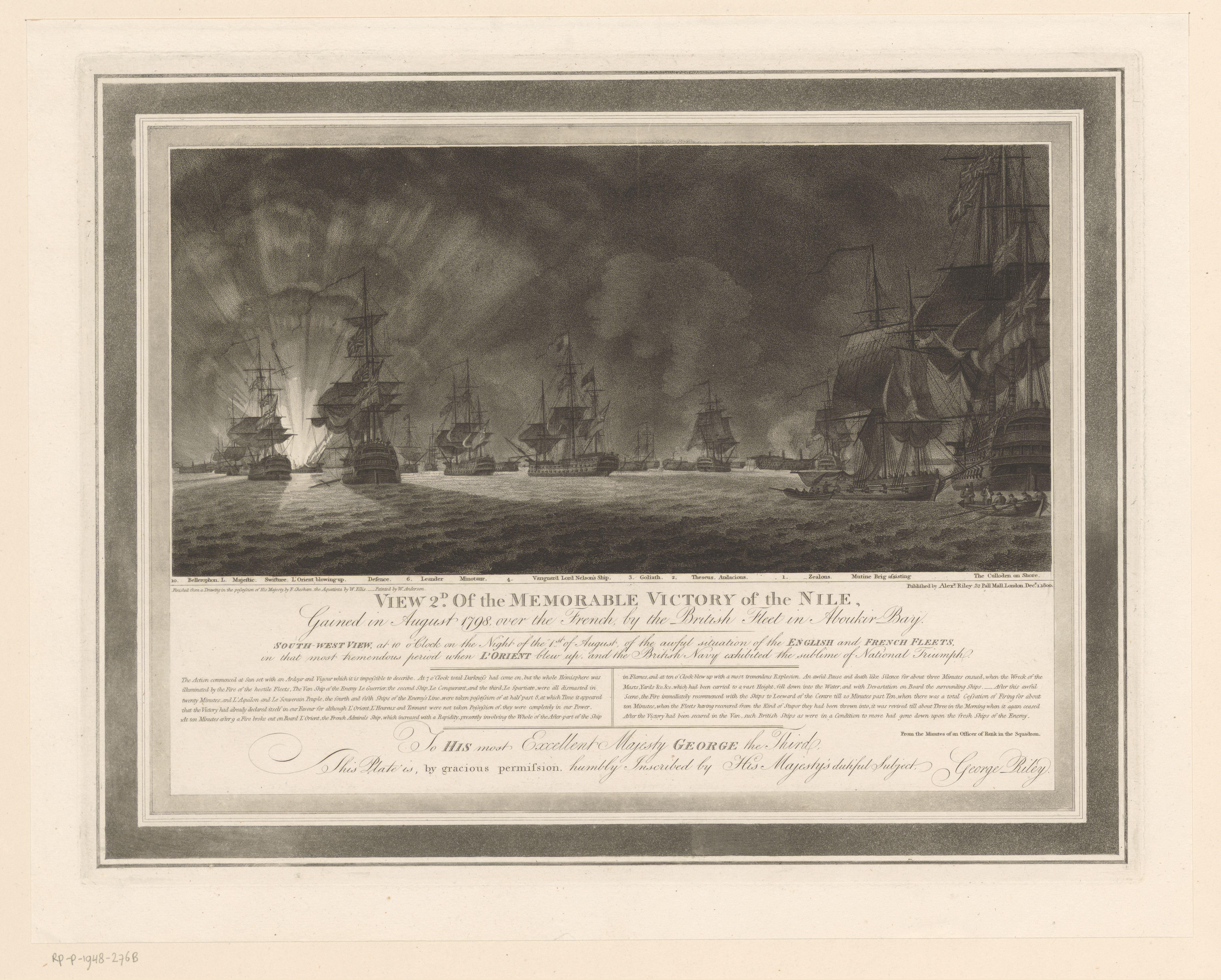 Ontploffing van het Franse schip L'Orient tijdens de Slag bij de Nijl, 1 augustus 1798