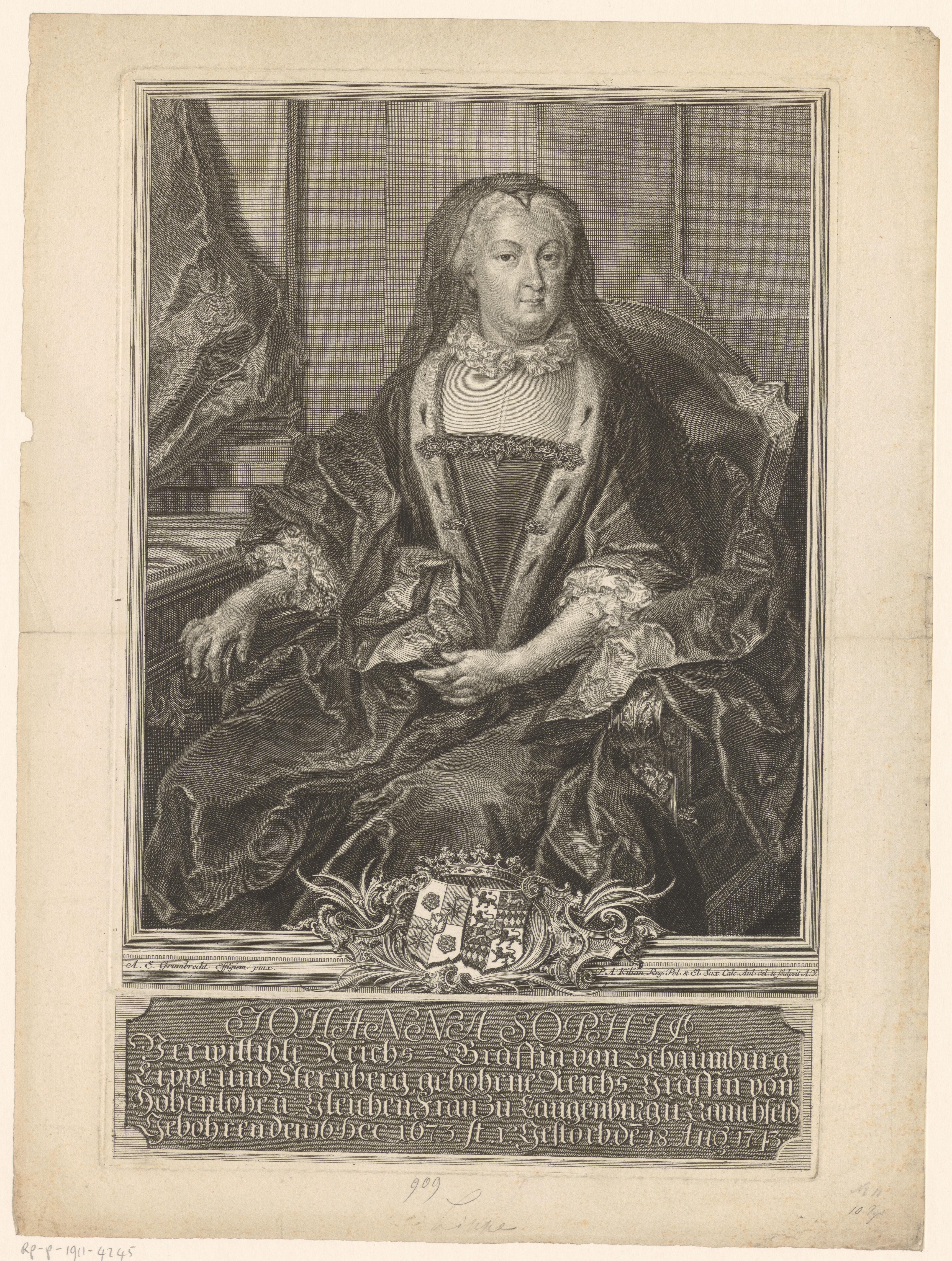 Portret van Johanna Sophia von Schaumburg-Lippe