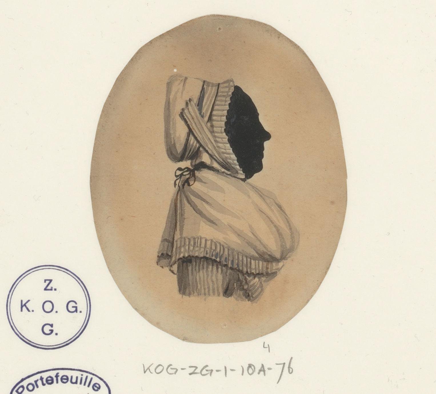 Silhouetportret van een onbekende vrouw in klederdracht