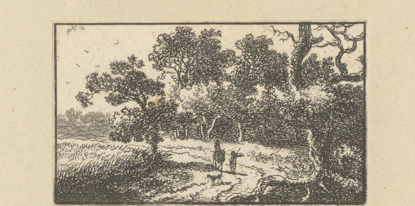 Landschap met reizigers op een pad