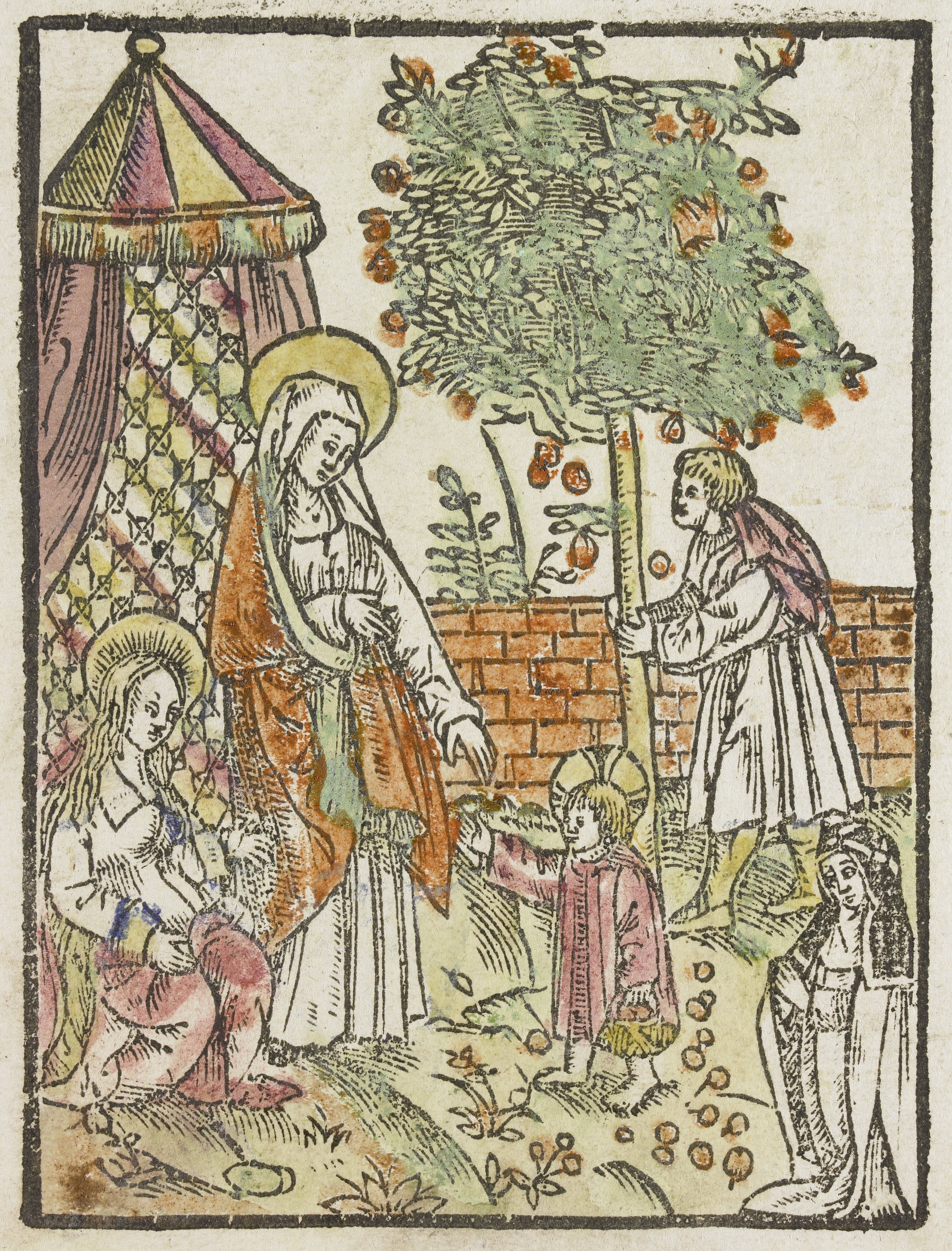 De heilige familie in de tuin