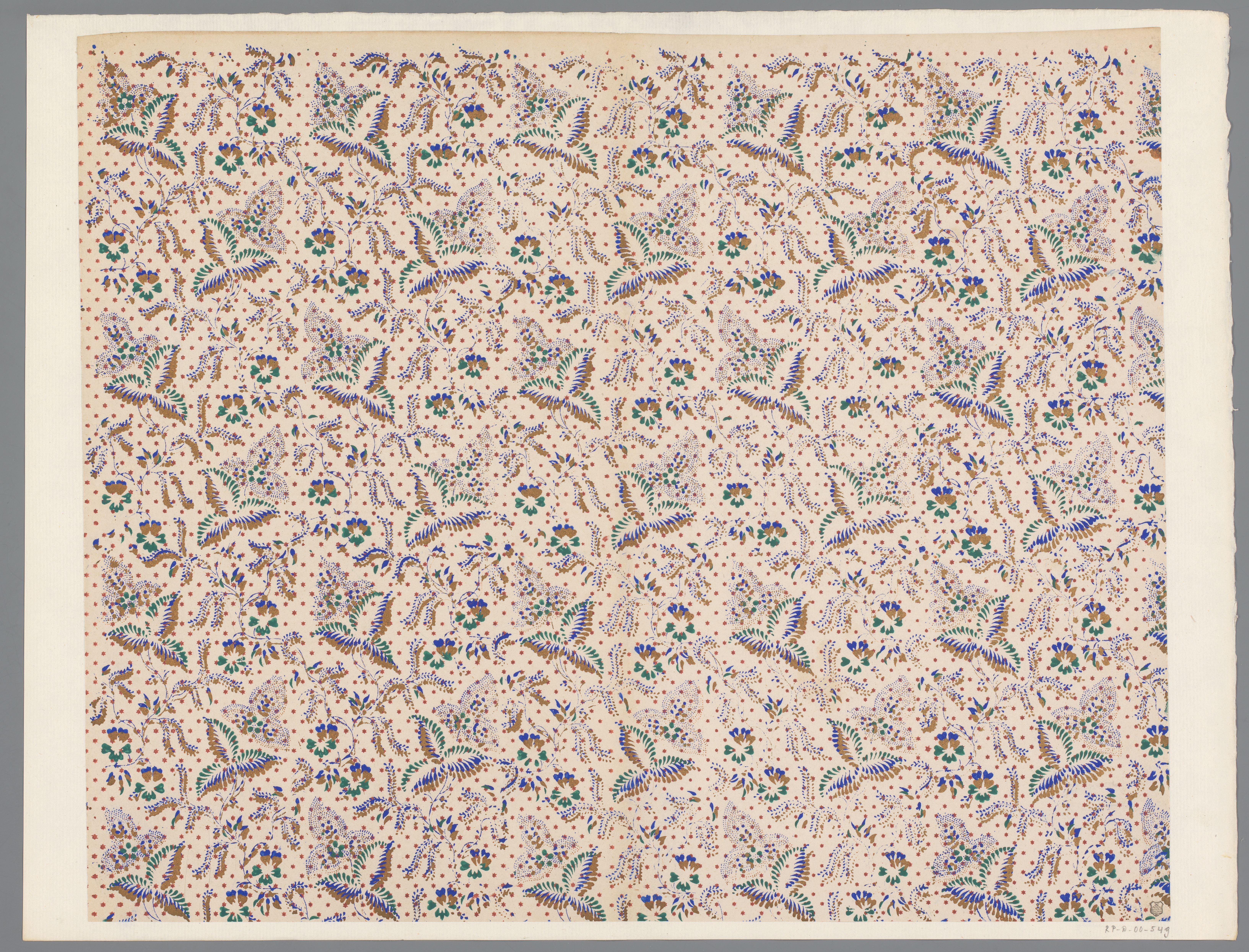 Blad met strooipatroon van bladmotieven met punten en sterretjes