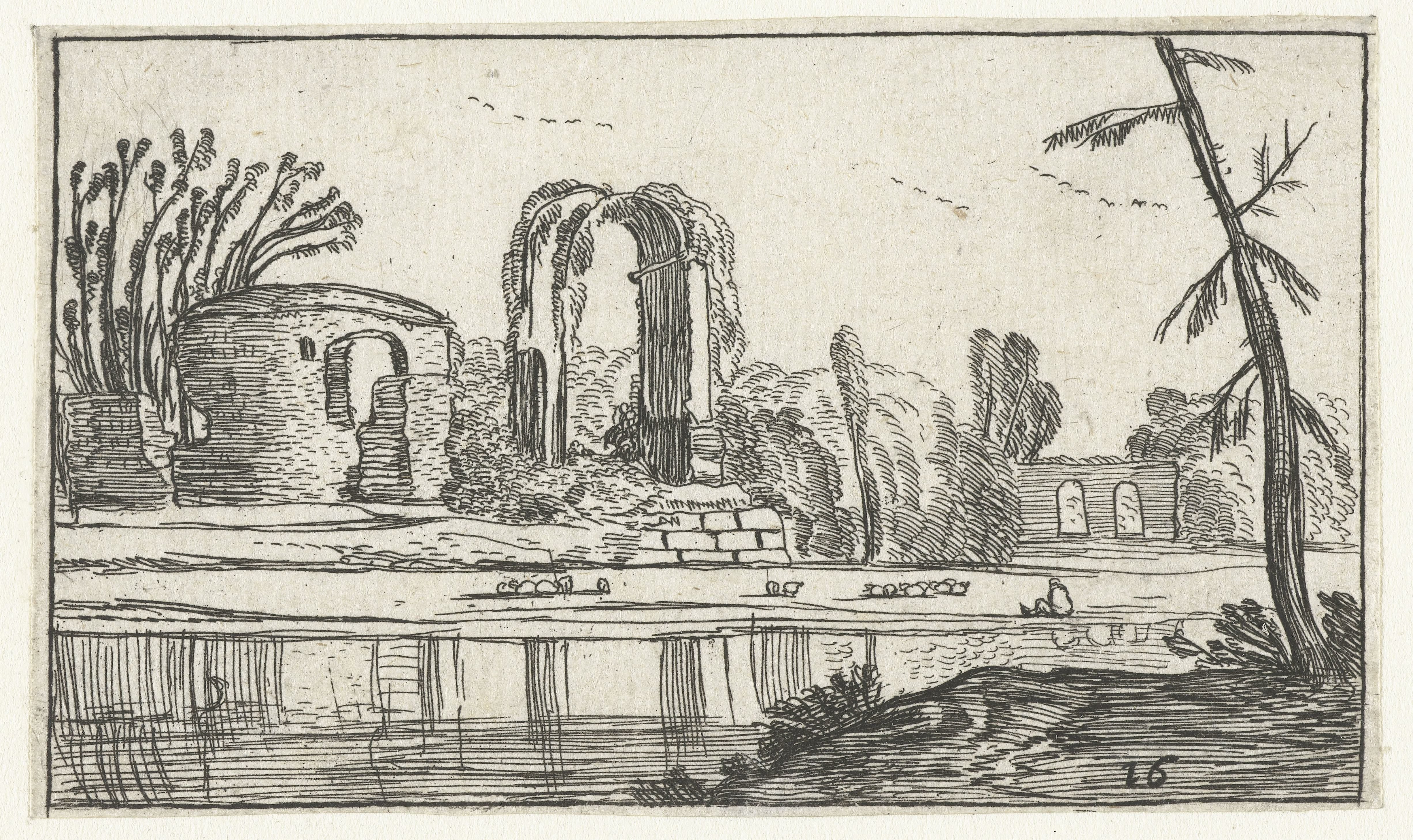 Antieke ruïnes bij een rivier