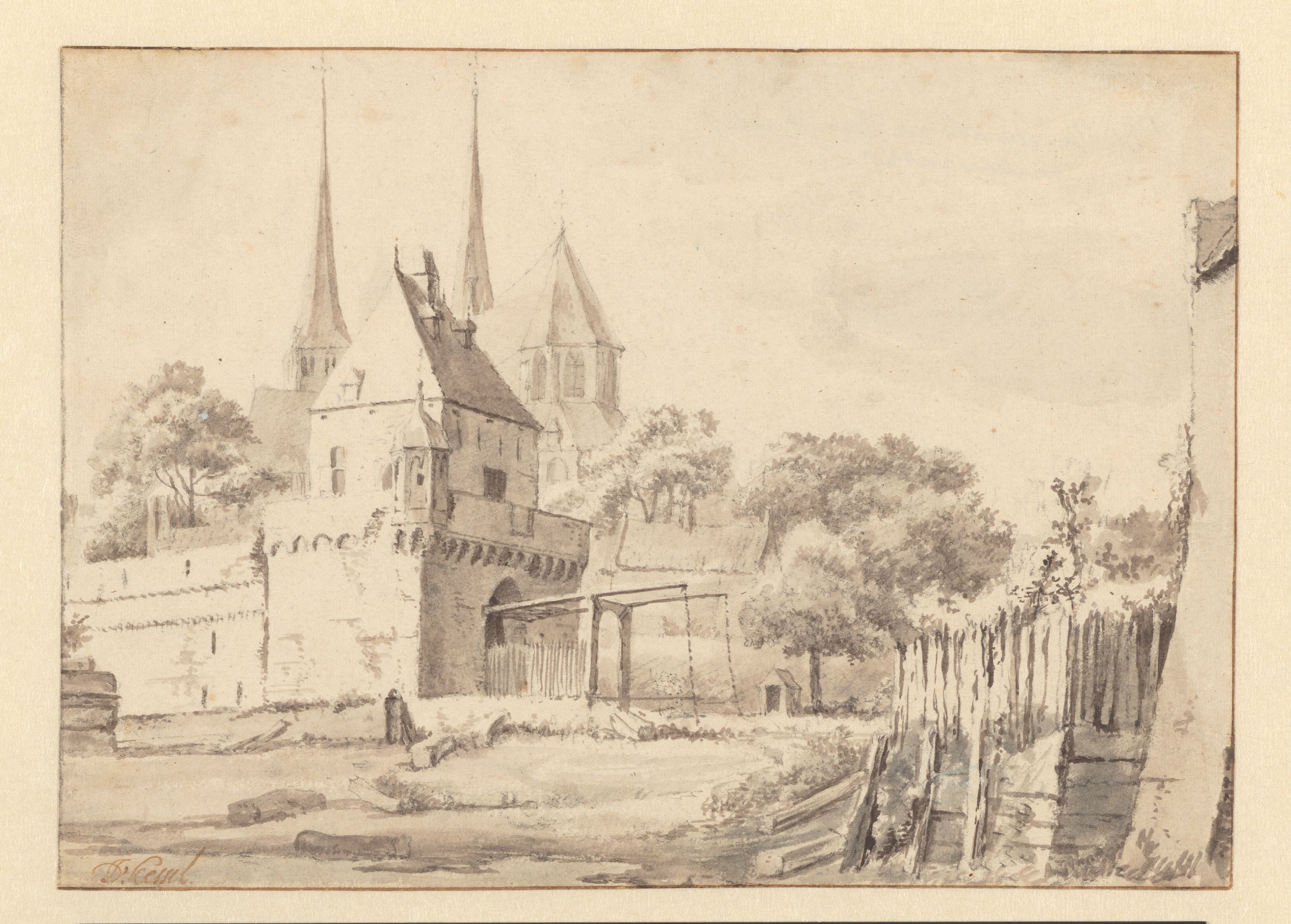 View of the Bergpoort and Bergkerk in Deventer