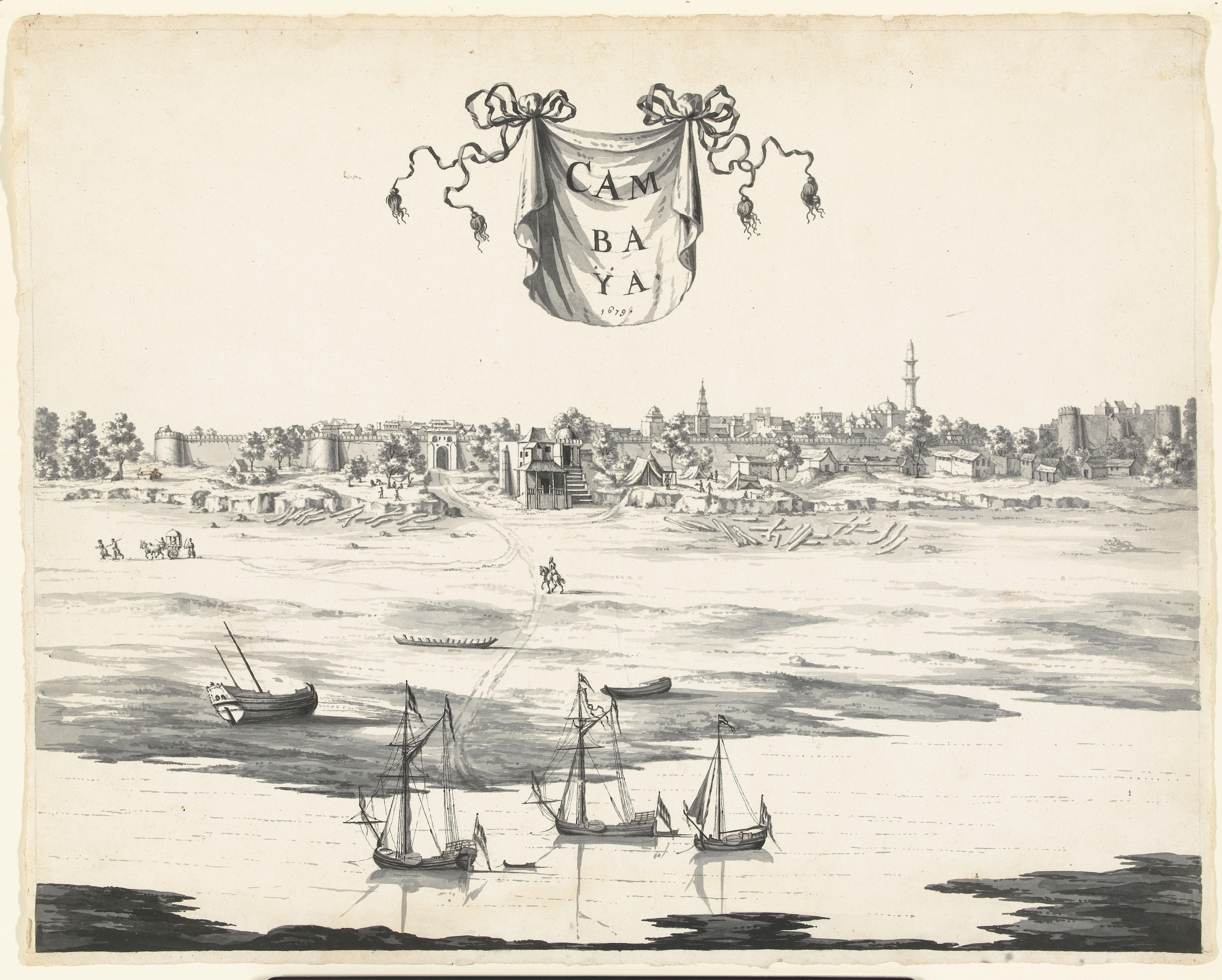 Gezicht op de stad Khambat (Cambay)