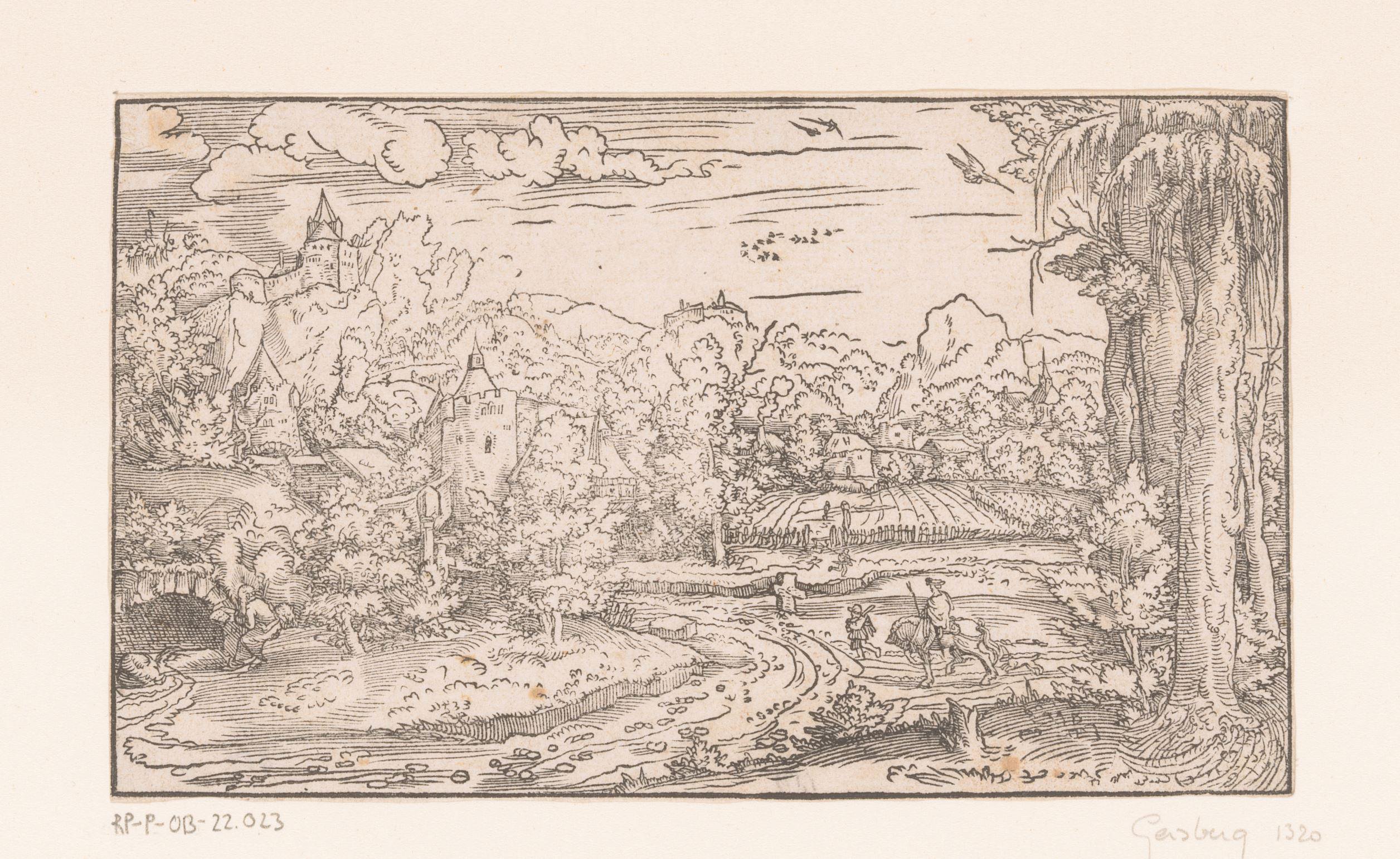 Landschap met de heilige Hieronymus en twee reizigers