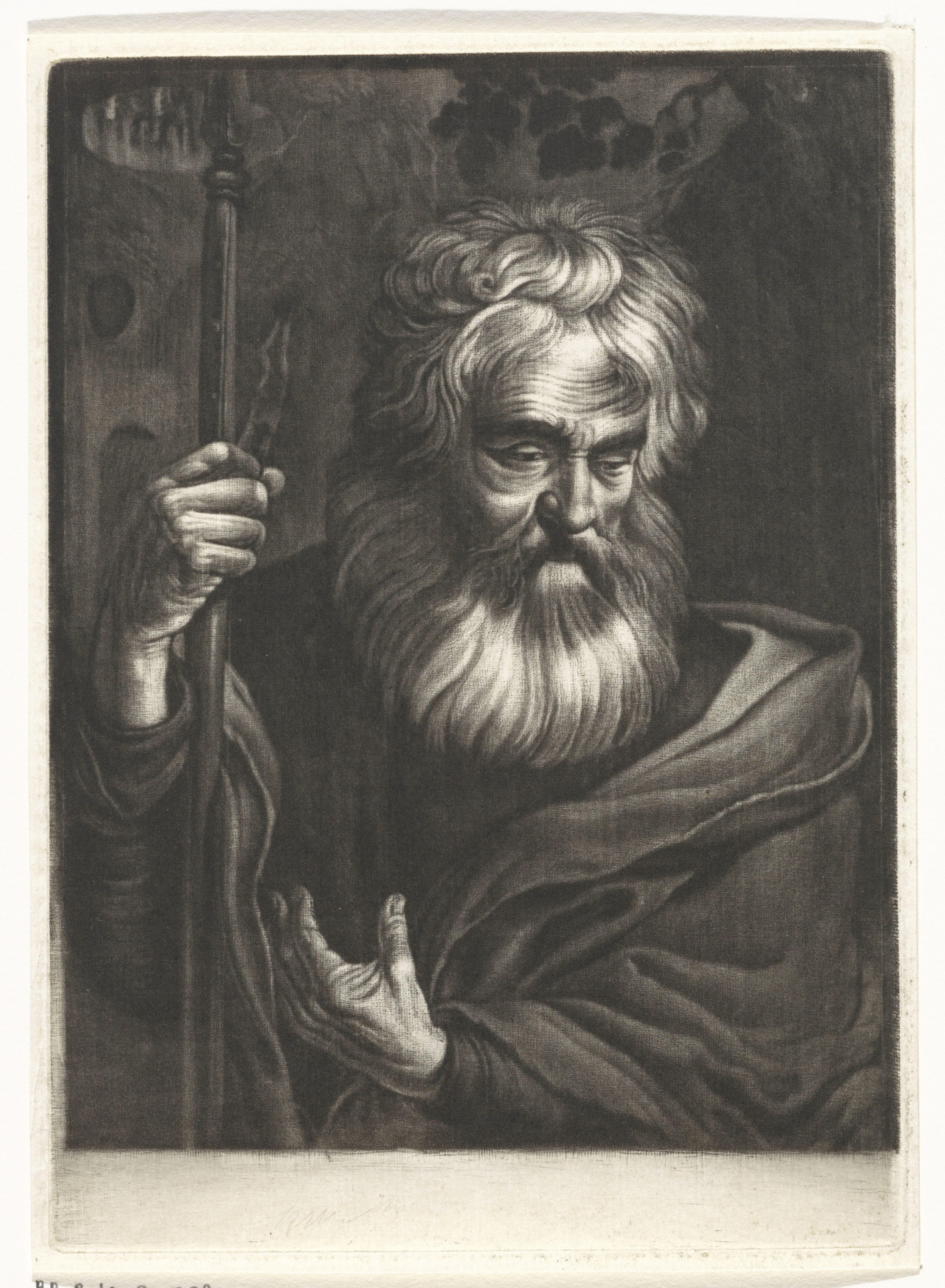 Oude man met een speer