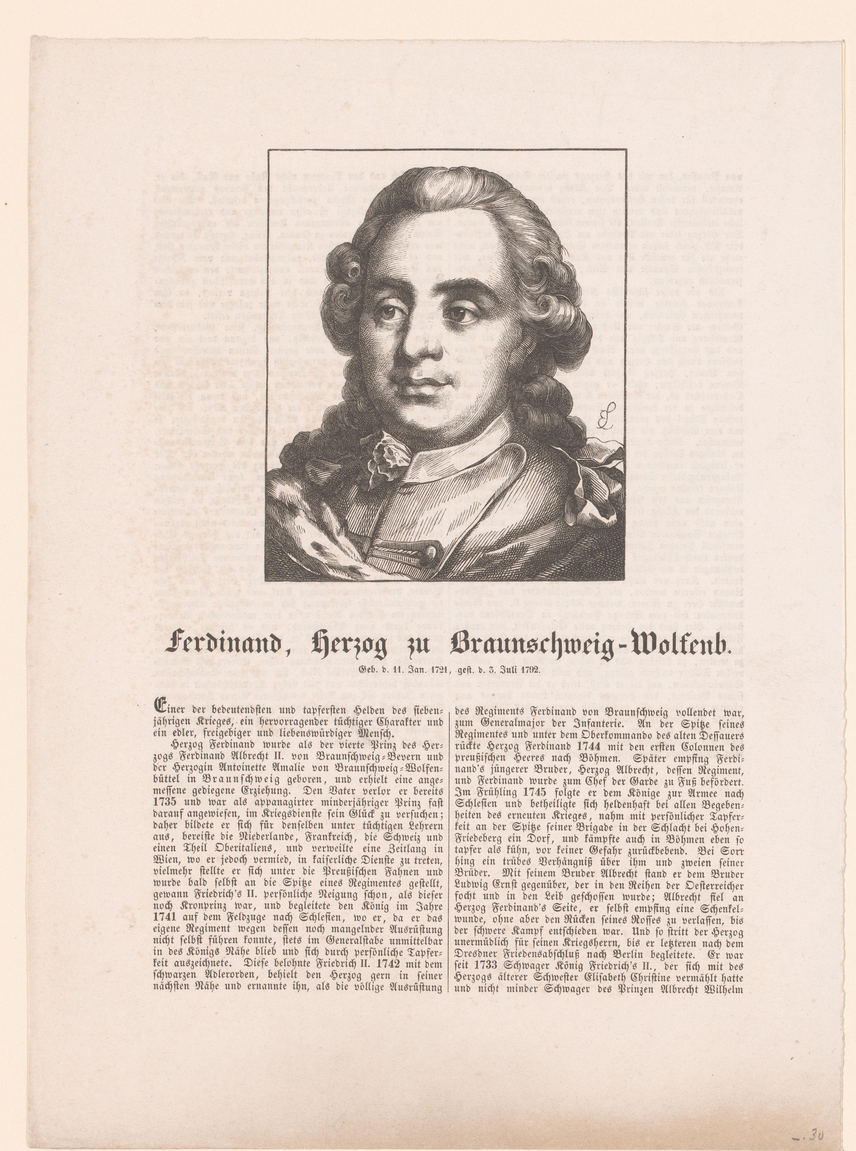 Portret van Ferdinand hertog van Brunswijk-Wolfenbüttel