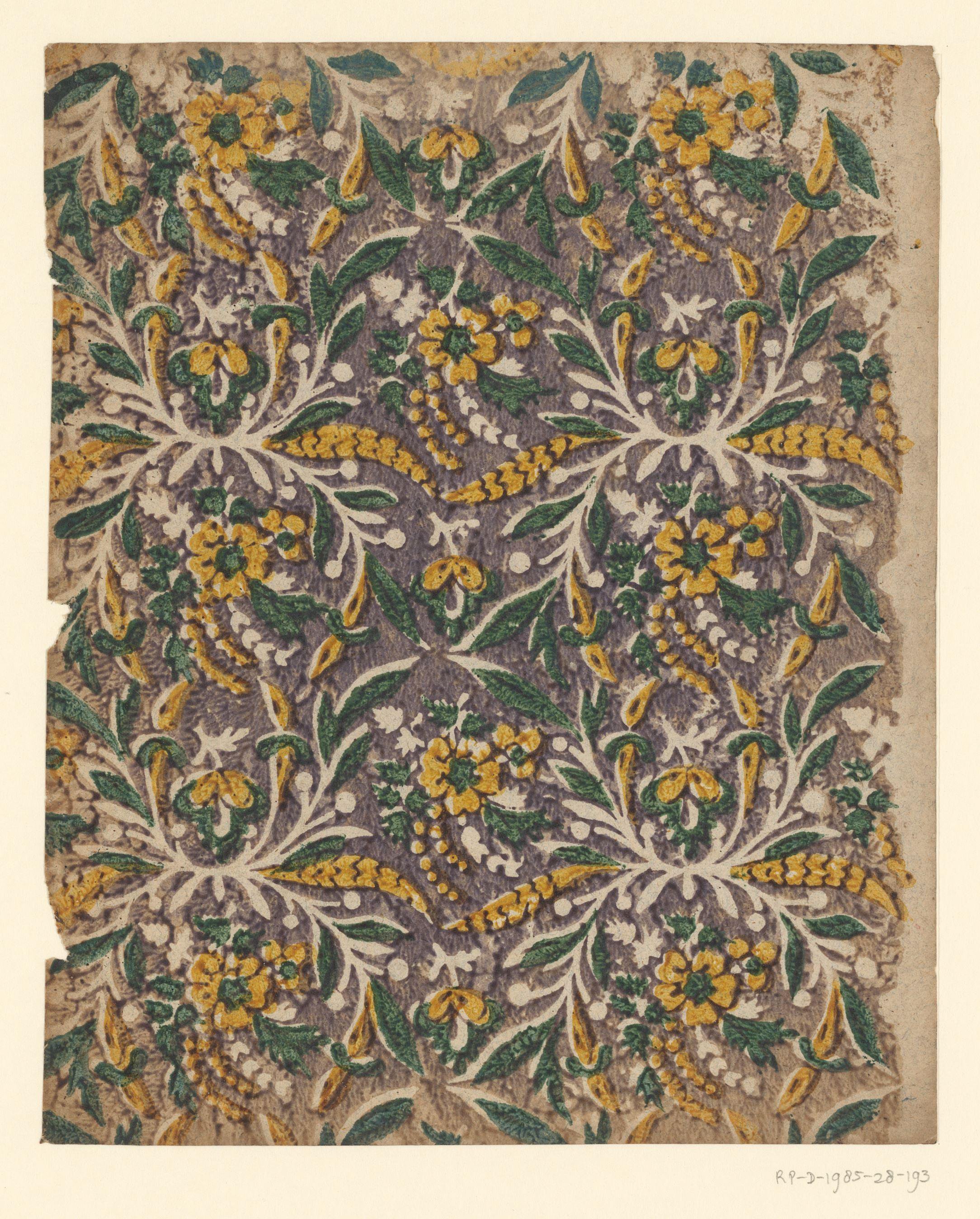 Blad met strooipatroon van bladeren met bloemen en vruchten