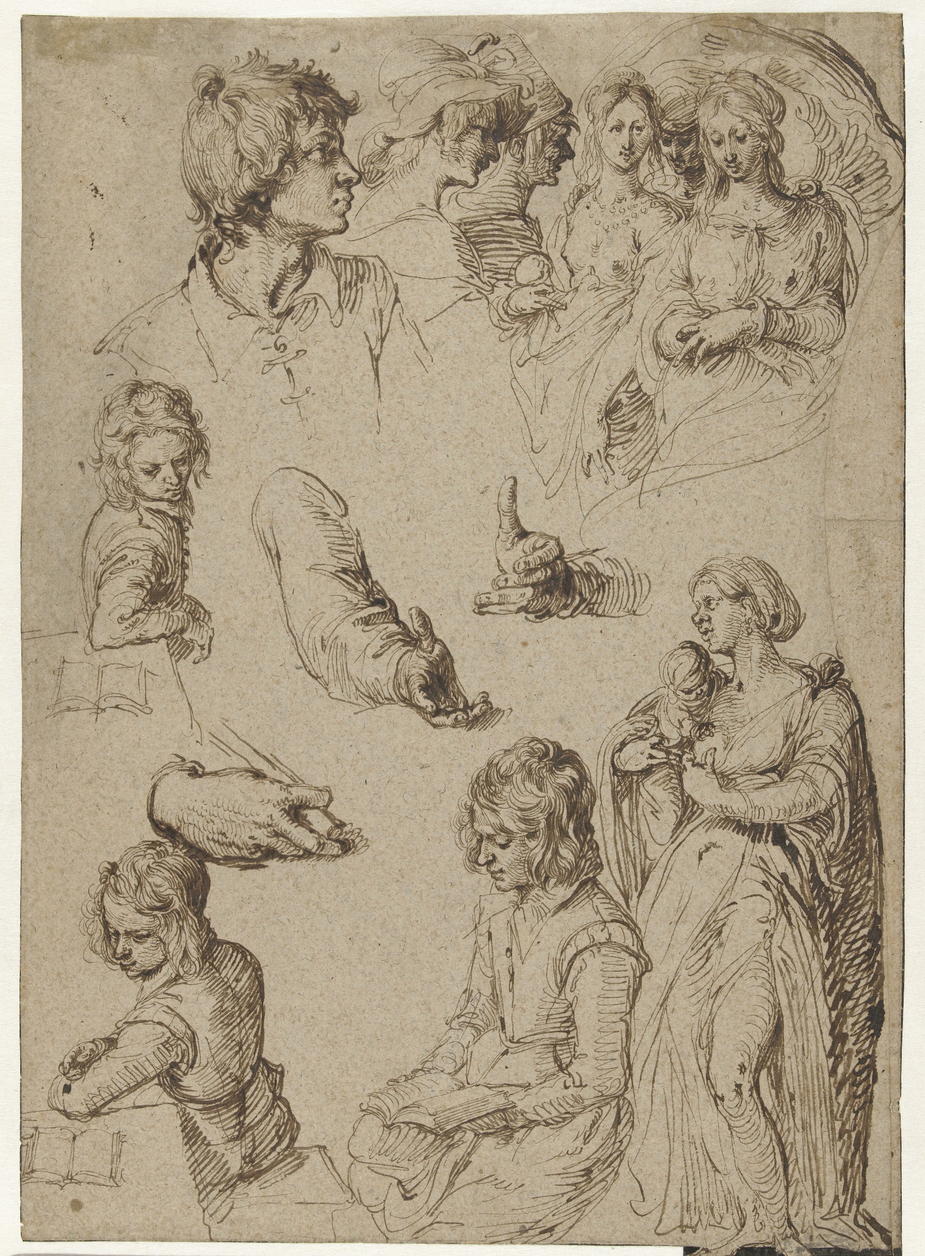 Studieblad met handen en figuren