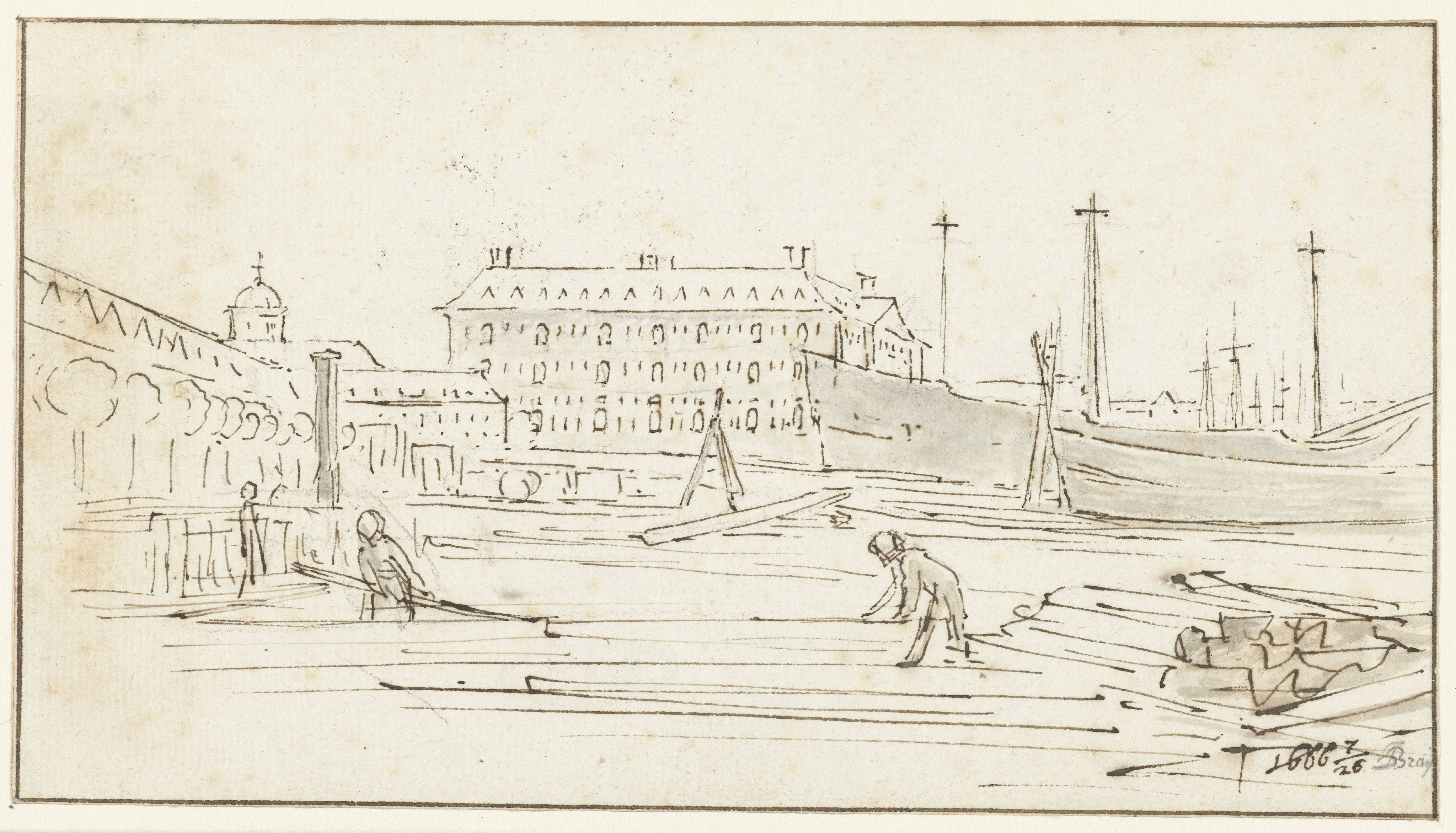 View of the National Sea Arsenal from the North, and a Shipyard in Amsterdam
