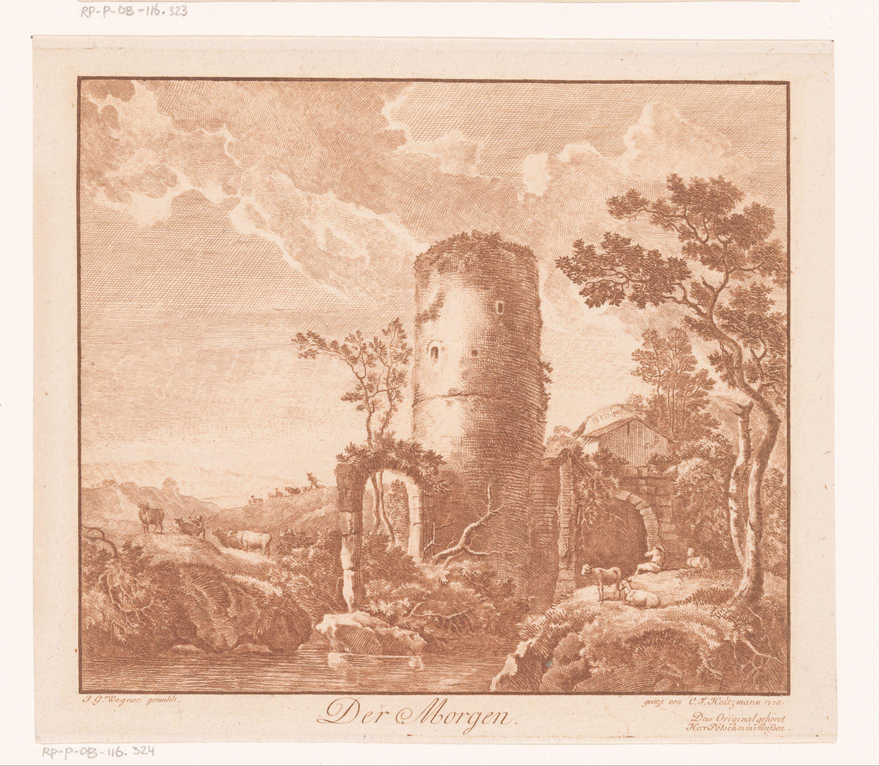 Landschap met ruïne van toren