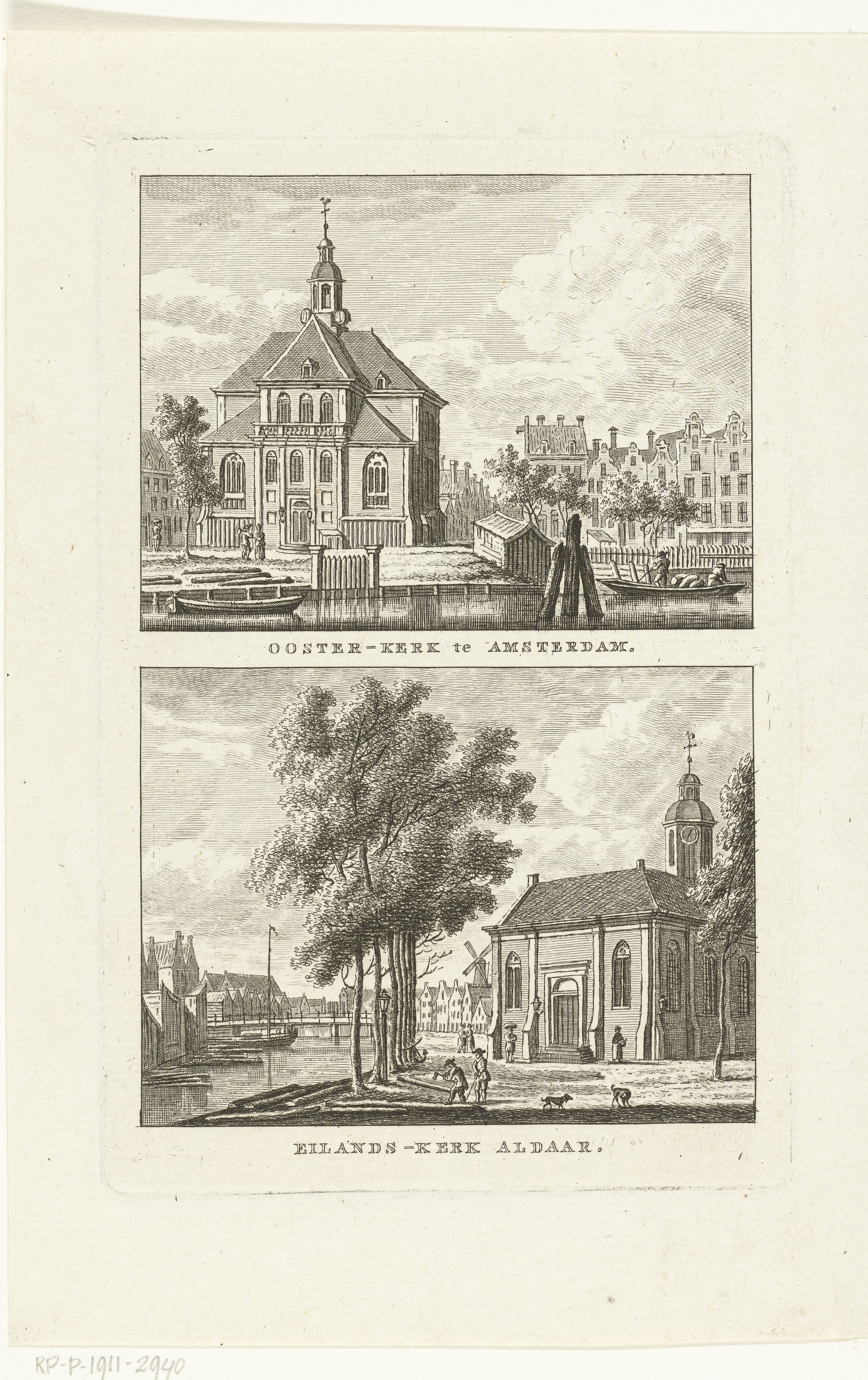 Gezicht op de Oosterkerk en Eilandskerk te Amsterdam