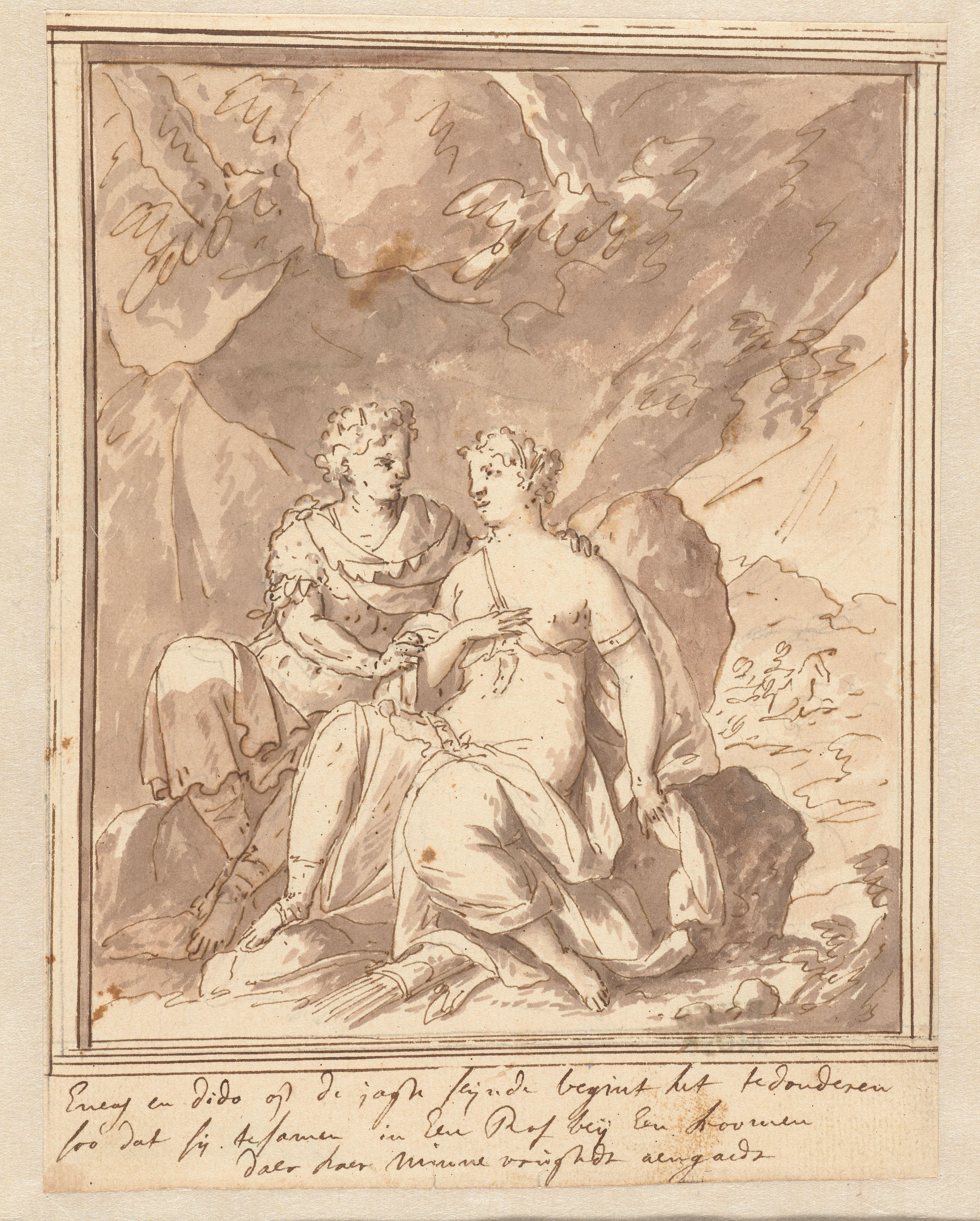 Aeneas en Dido schuilen in een grot