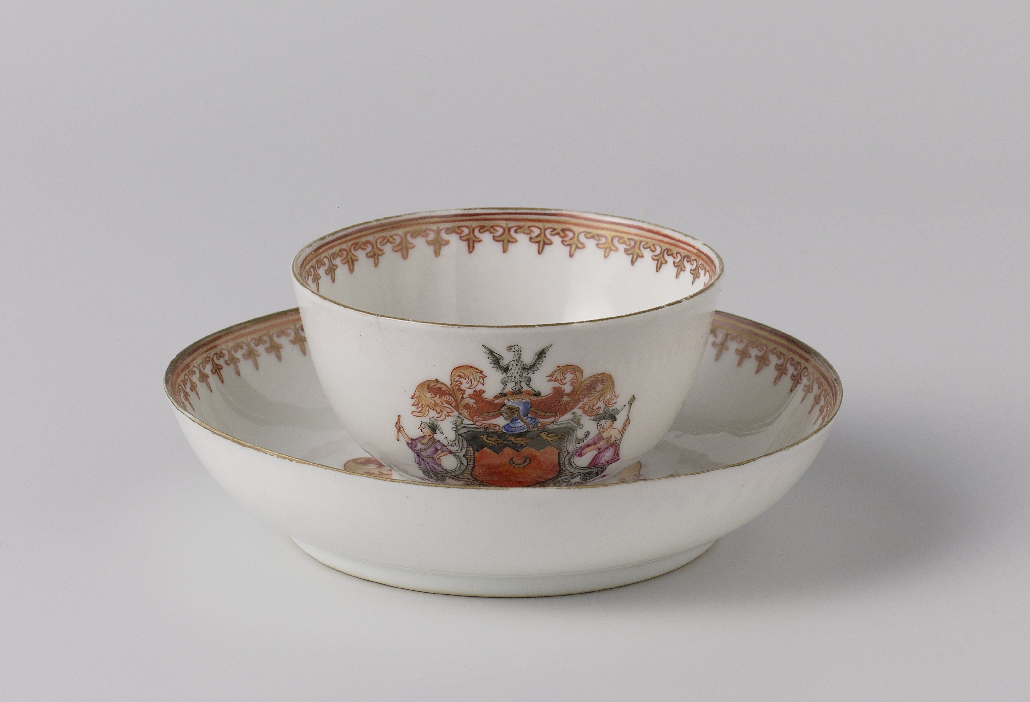 Cup and saucer with the arms of the Lovelace family