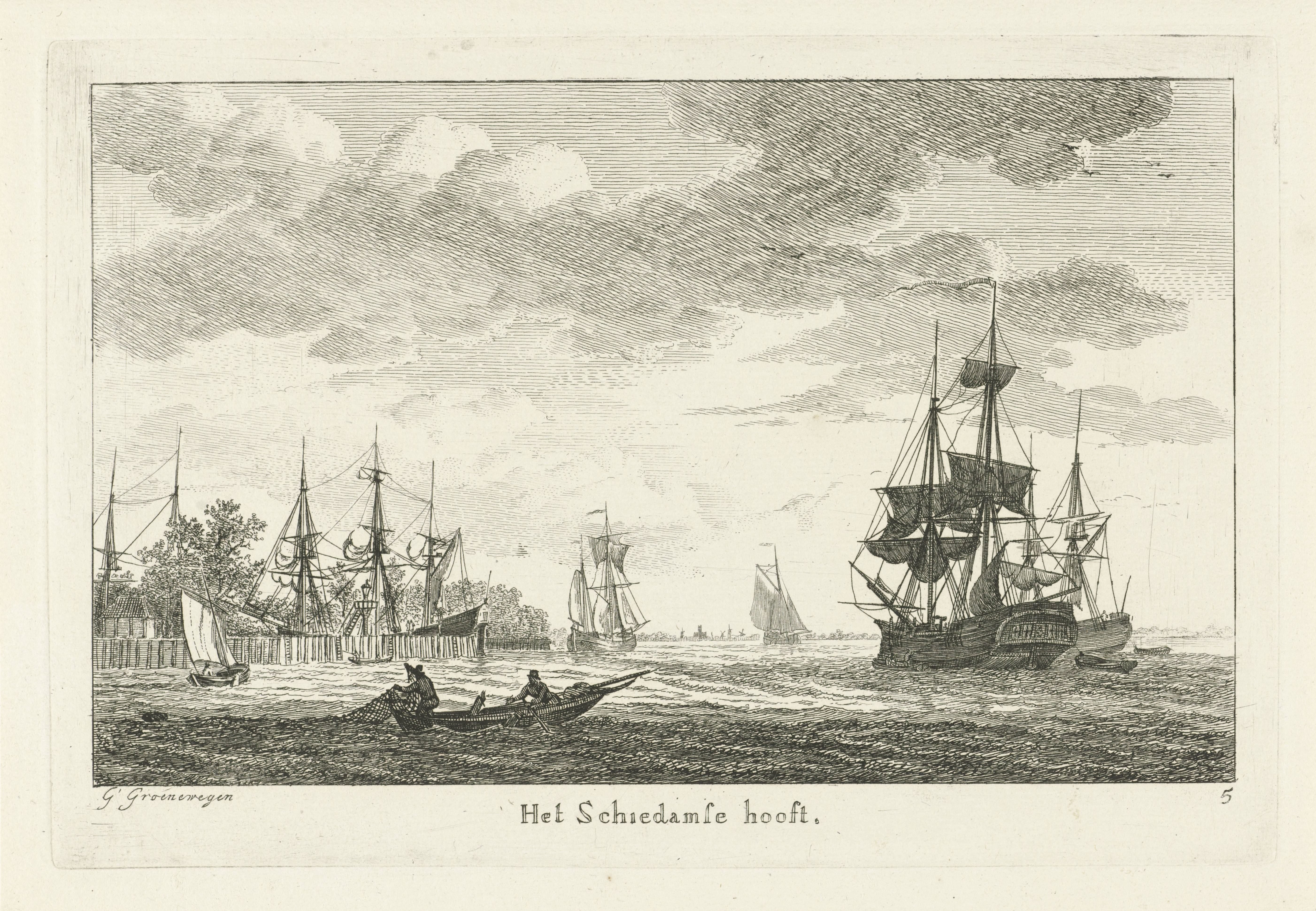 Gezicht op het westelijke havenhoofd van Schiedam