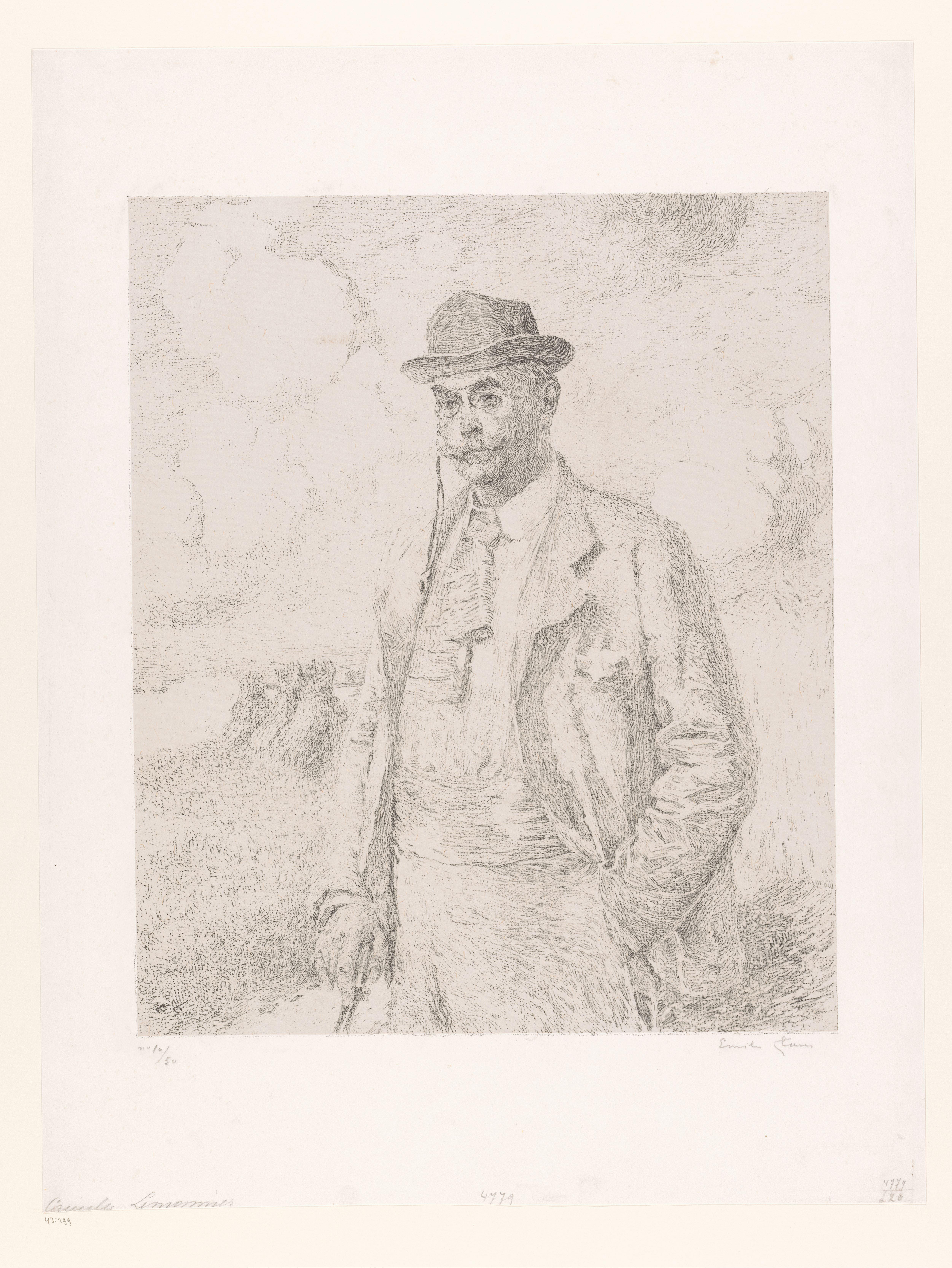 Portret van Camille Lemonnier in een landschap